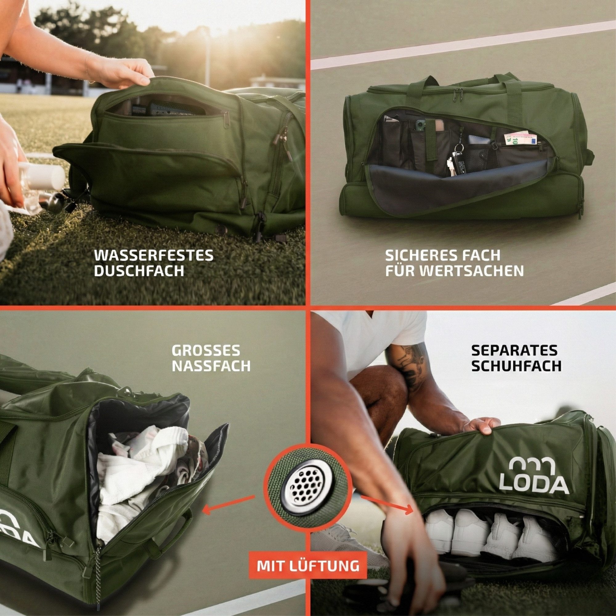 LODA sports Sporttasche team 68L - Trainingstasche mit Rucksackfunktion & Schuhfach, 65 cm (L) x 30cm (B) x 35cm (H), 68 Liter Volumen