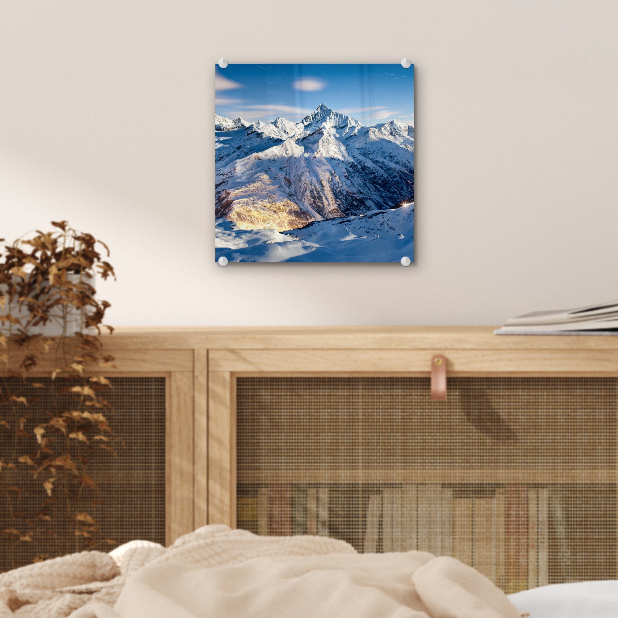 MuchoWow auf Wanddekoration Glas St), Alpen auf im - - Glas Schweizer (1 Acrylglasbild - Glasbilder Bilder Wandbild Winter, Foto