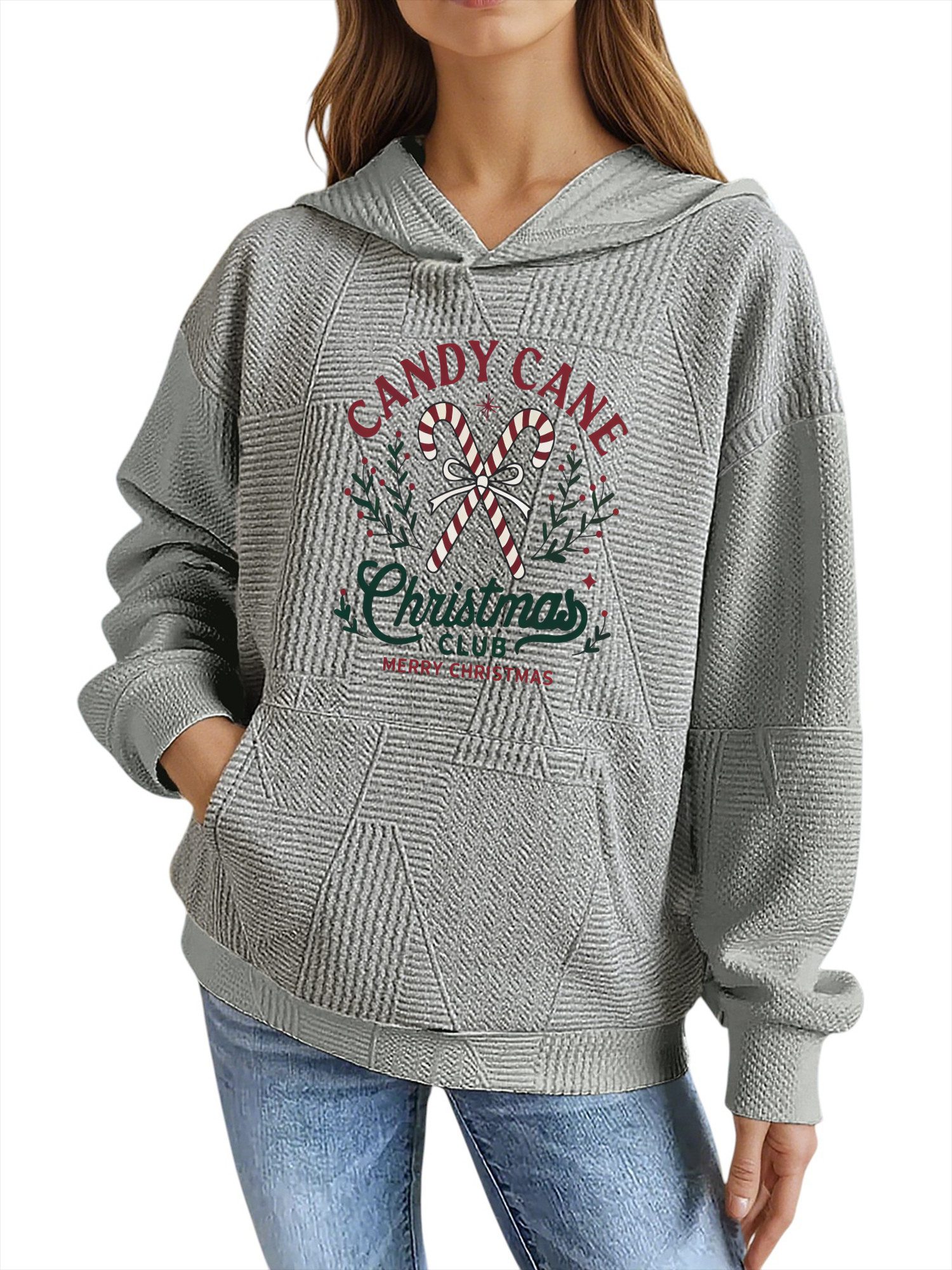 PYLIKE Hoodie Damen Kapuzenpullover mit Weihnachten Print & Großtaschen Strukturierte Stoffe,Lässiger Streetstyle für den Winter