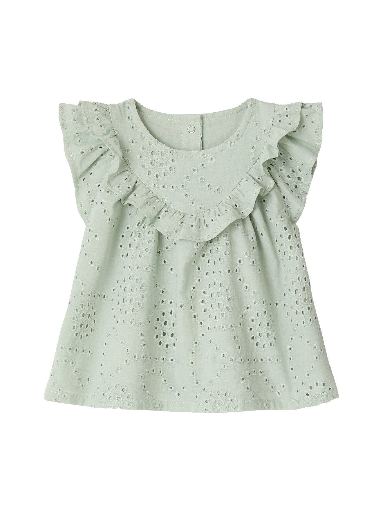 vertbaudet Kurzarmbluse Baby Bluse Mädchen mit Lochstickerei aus Baumwolle
