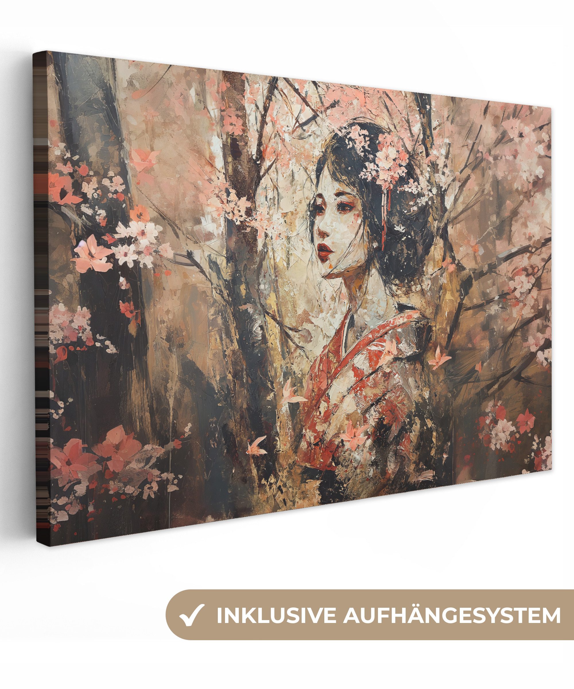 OneMillionCanvasses® Leinwandbild Kimono - Frau - Kirschbäume, Fotodruck (1 günstig online kaufen