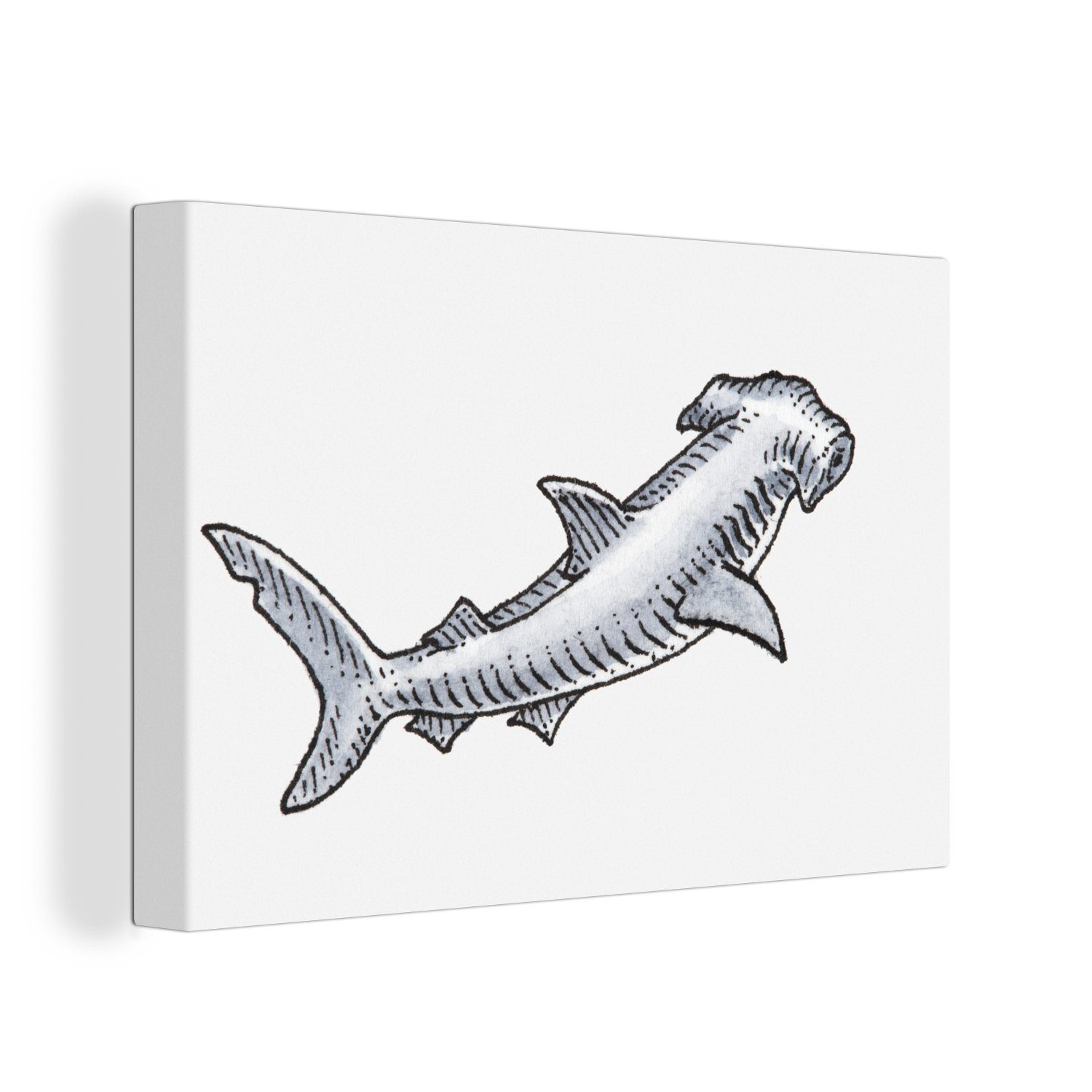 OneMillionCanvasses® Leinwandbild Eine Illustration eines Hammerhais, (1 St), Wandbild Leinwandbilder, Aufhängefertig, Wanddeko, 30x20 cm