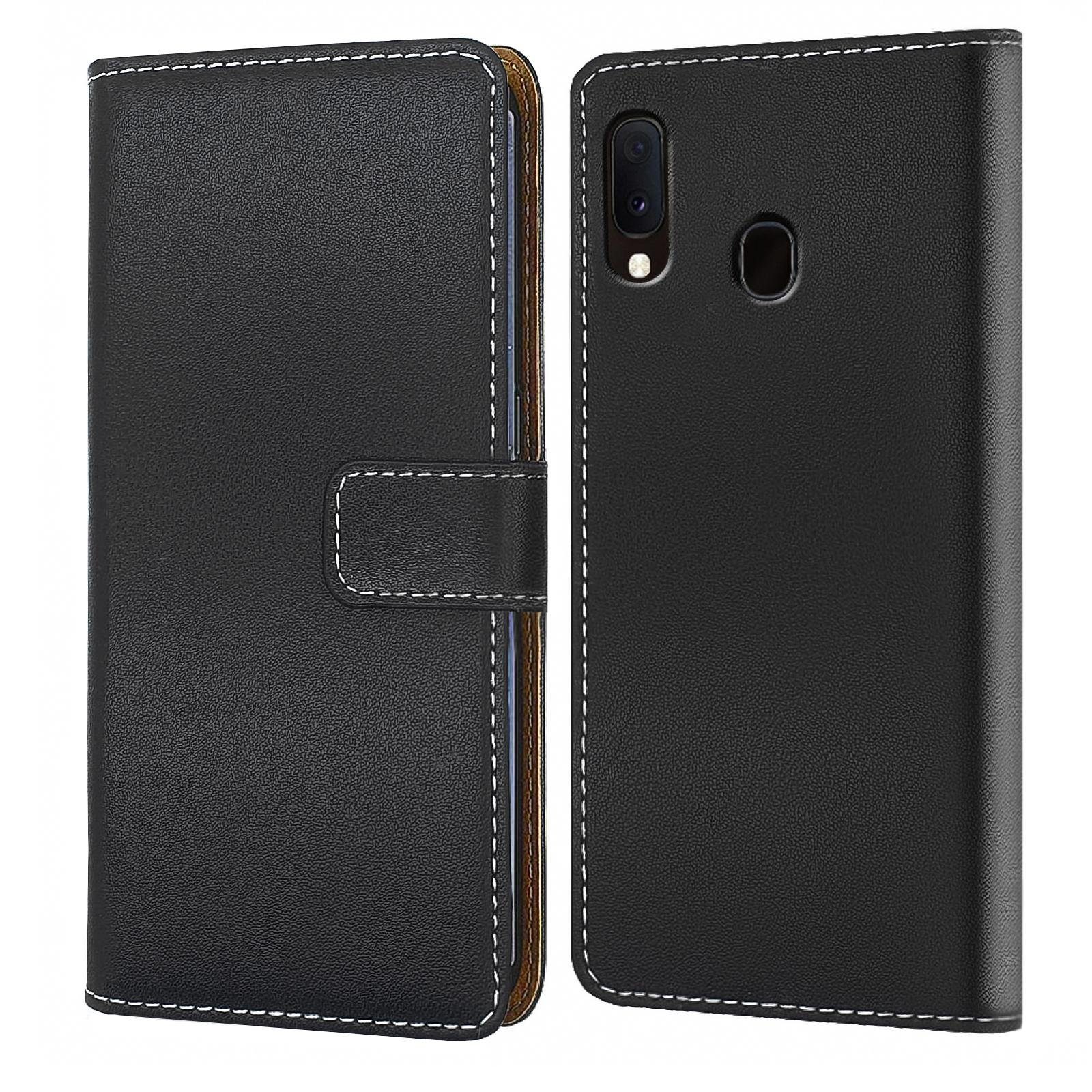 Numerva Handyhülle Bookstyle Etui Handytasche Schutzhülle für Samsung Galaxy A20e, Klapphülle Flip Cover Schwarz