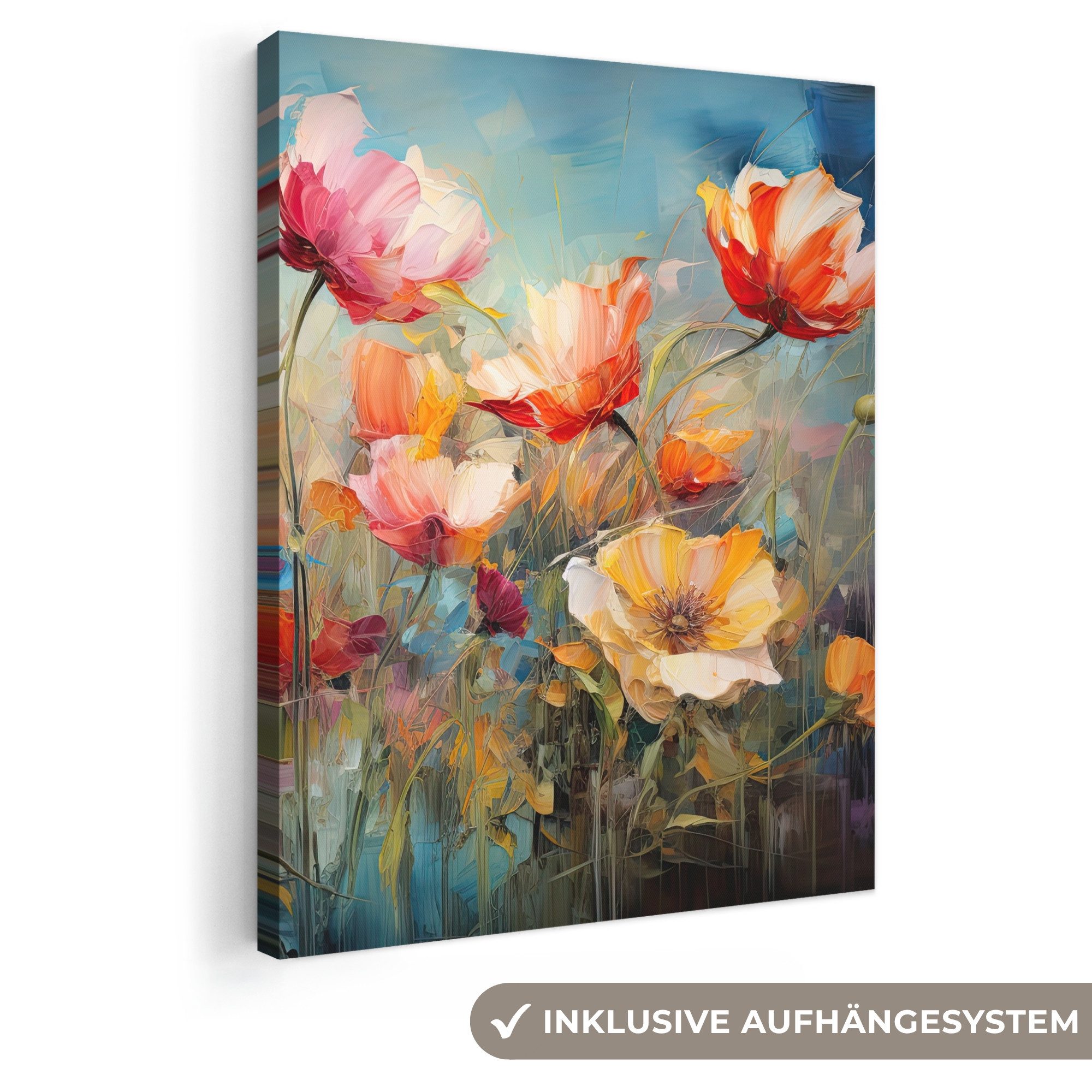 OneMillionCanvasses® Leinwandbild Blumen - Aquarell - Kunst - Botanisch - Natur, Fotodruck (1 St), Leinwand Bilder für Wohnzimmer Schlafzimmer 30x40 cm