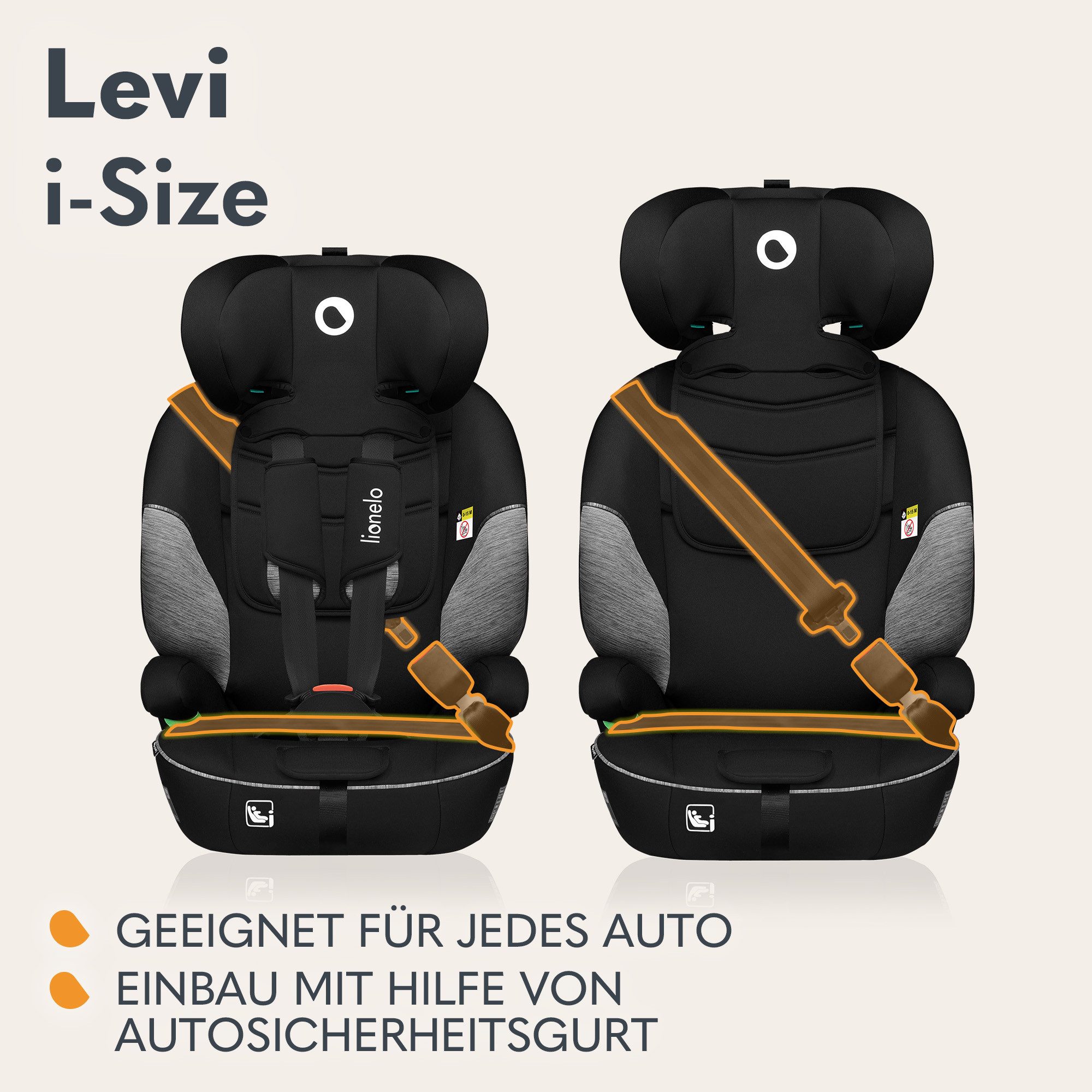 lionelo Autokindersitz LEVI I-SIZE, ab: 15 Monaten, bis: 12 Jahre, (Set), i-Size / Universell passend, passt in alle Autos