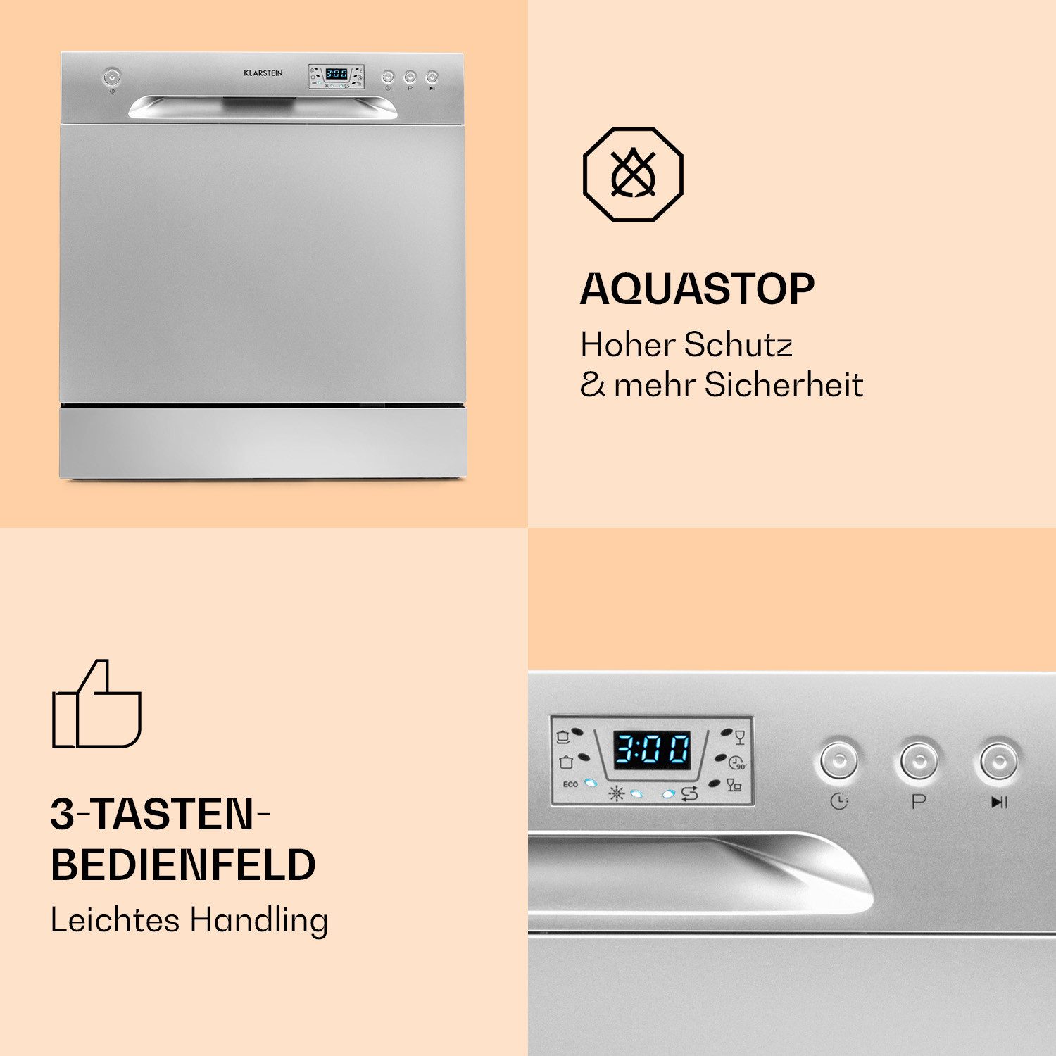 Klarstein Standgeschirrspüler DSM-Amazonia-8-S 10031524A, 6 l, Einbau Geschirrspüler vollintegriert Spülmaschine Einbauspülmaschine