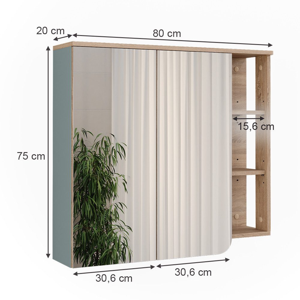 Vicco Badezimmerspiegelschrank Karen, Sonoma/Blau, 80 x 75 cm mit Spiegel (1-St)