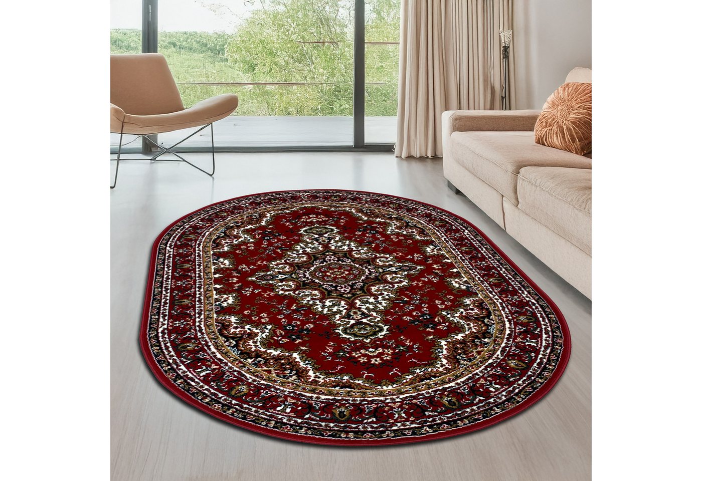OTTO home Teppich Oriental, Made in Belgium, oval, Höhe: 7 mm, Orient-Optik, mit Bordüre, Teppich, Kurzflor, Weich, Kundenliebling
