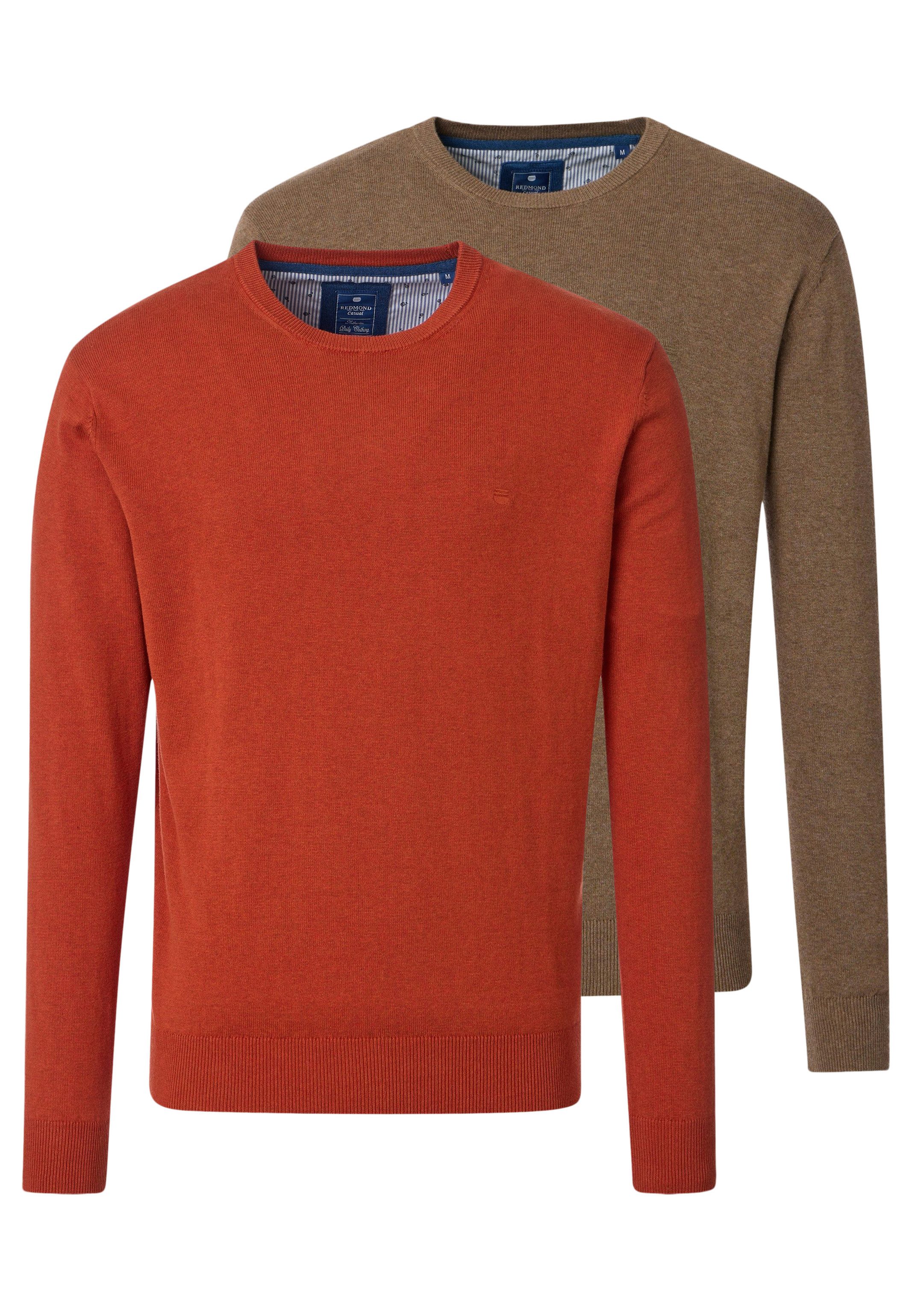 Redmond Rundhalspullover 2er Pack Basic (Spar-Set, 2-tlg) Pullover - Baumwolle - Atmungsaktiv - Weicher Feinstrick
