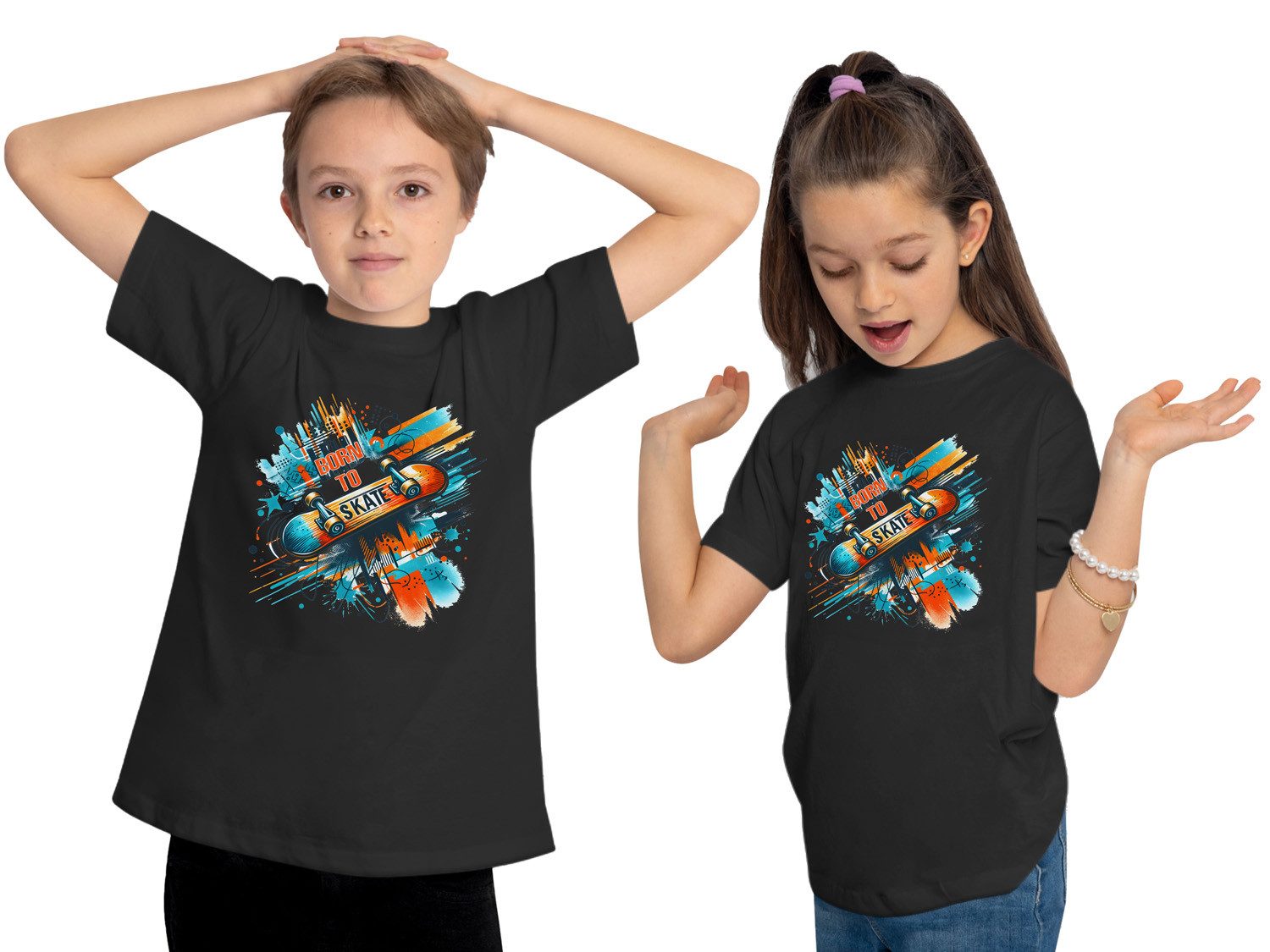 MyDesign24 T-Shirt Kinder Print Shirt Skateboard mit born to skate Aufschrift Bedrucktes Jungen und Mädchen Skater T-Shirt i534