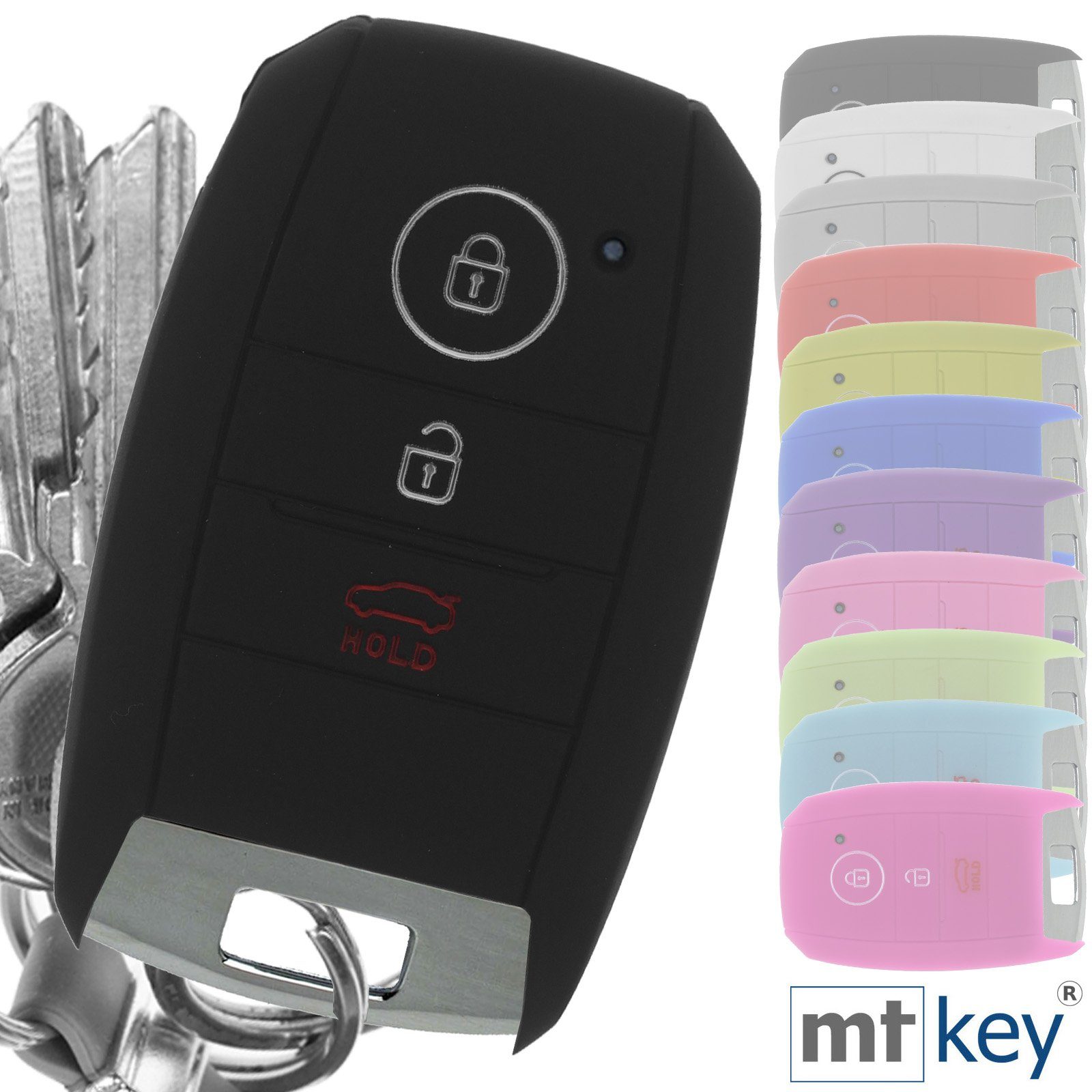 mt-key Schlüsseltasche Schlüsselband, Schwarz für Ceed Sportage Silikon KIA 3 mit Autoschlüssel Softcase Rio Soul Tasten Stonic KEYLESS Picantio Schutzhülle