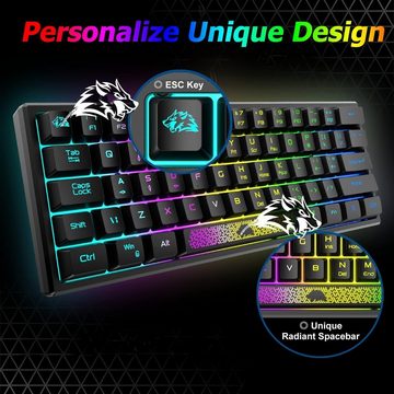 LexonElec RGB Regenbogen LED Tastatur- und Maus-Set, QWERTY Layout mechanische Gefühl Ergonomische, Wasserdicht