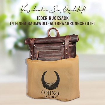 Corno d´Oro Freizeitrucksack Handgefertigter Premium Rolltop Rucksack Echtleder für Damen Herren