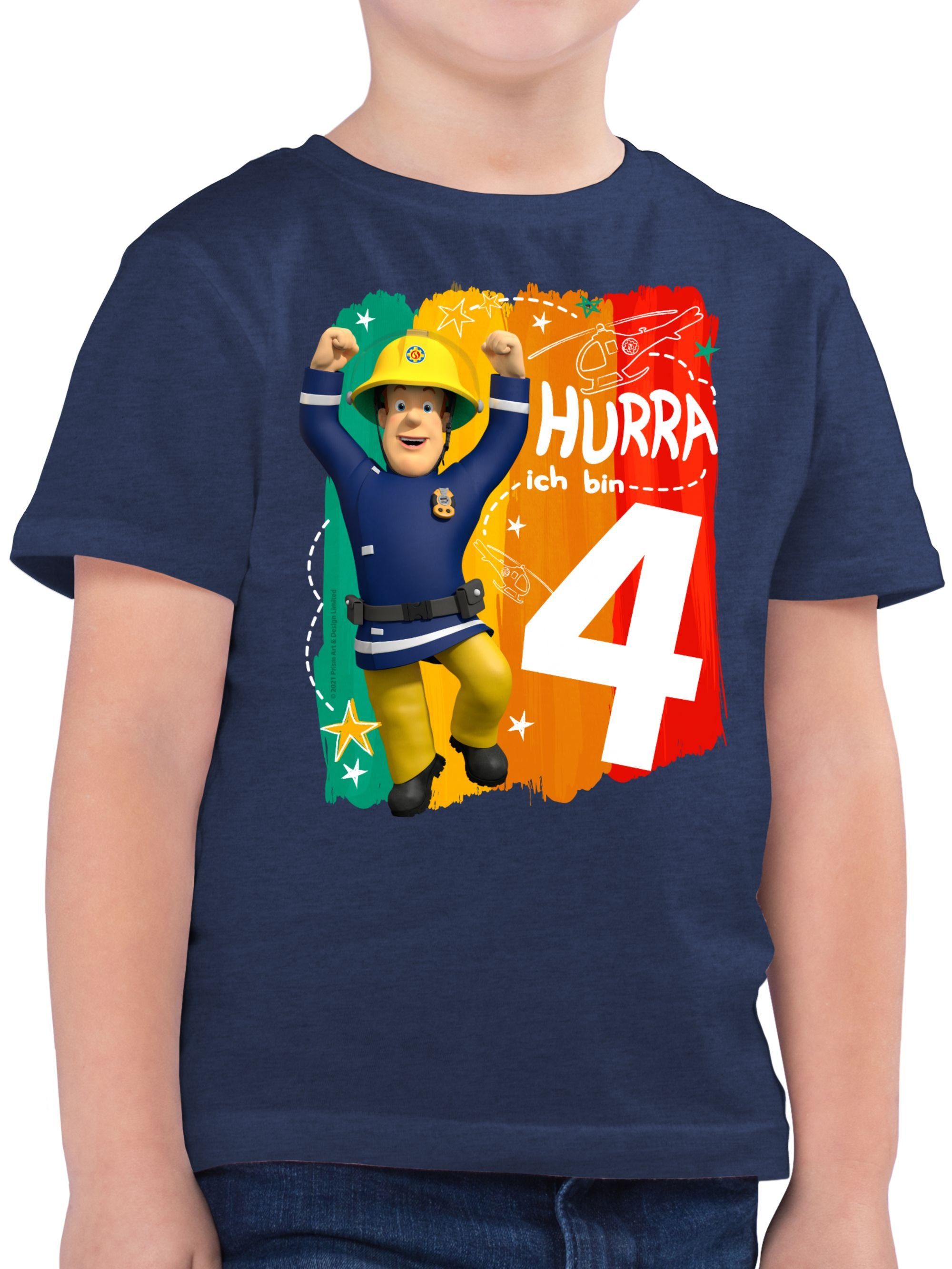 Shirtracer T-Shirt Hurra ich bin Vier - Sam Feuerwehrmann Sam Jungen 02 Dunkelblau Meliert