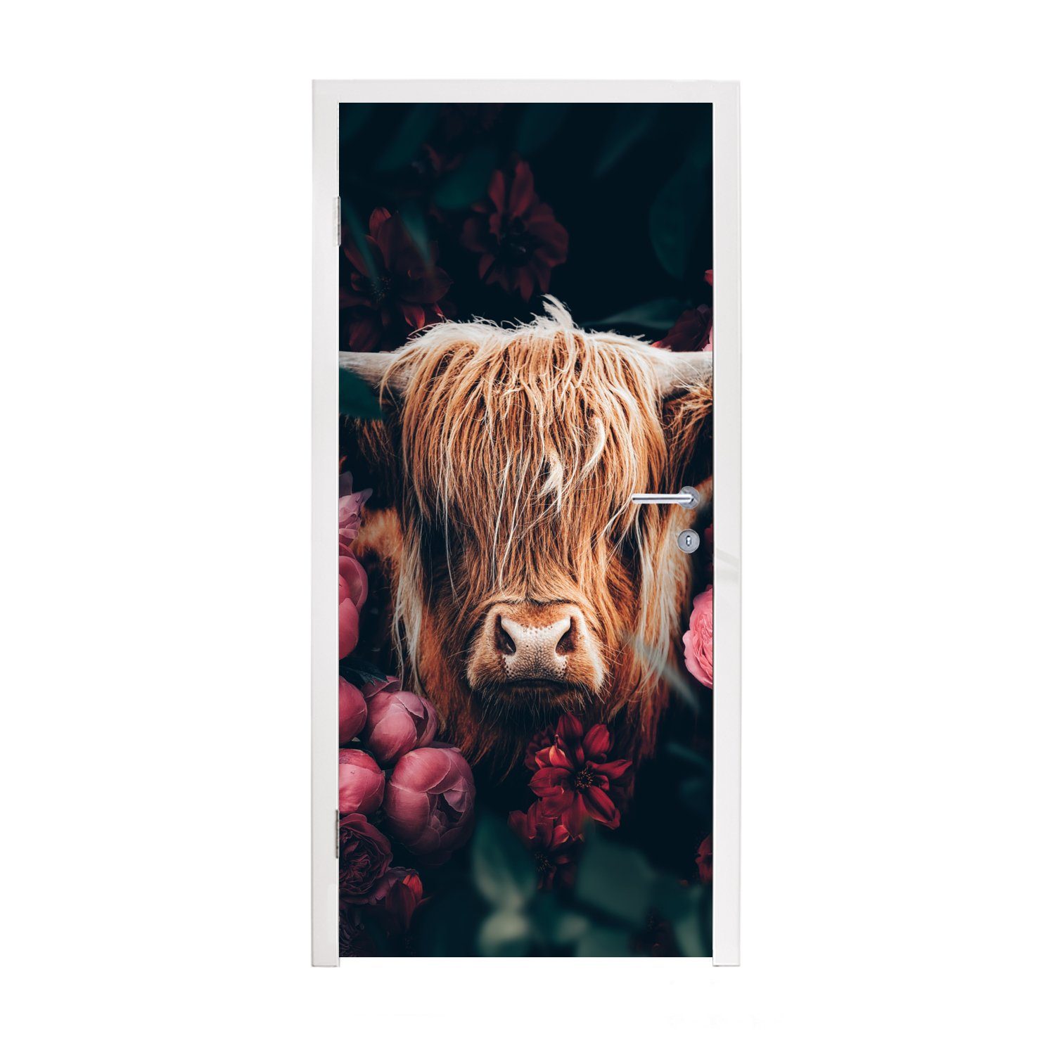 - Hochländer Türaufkleber, Kuh - bedruckt, Tür, Fototapete MuchoWow - Blumen Matt, cm (1 für St), Botanisch, Schottischer 75x205 Türtapete