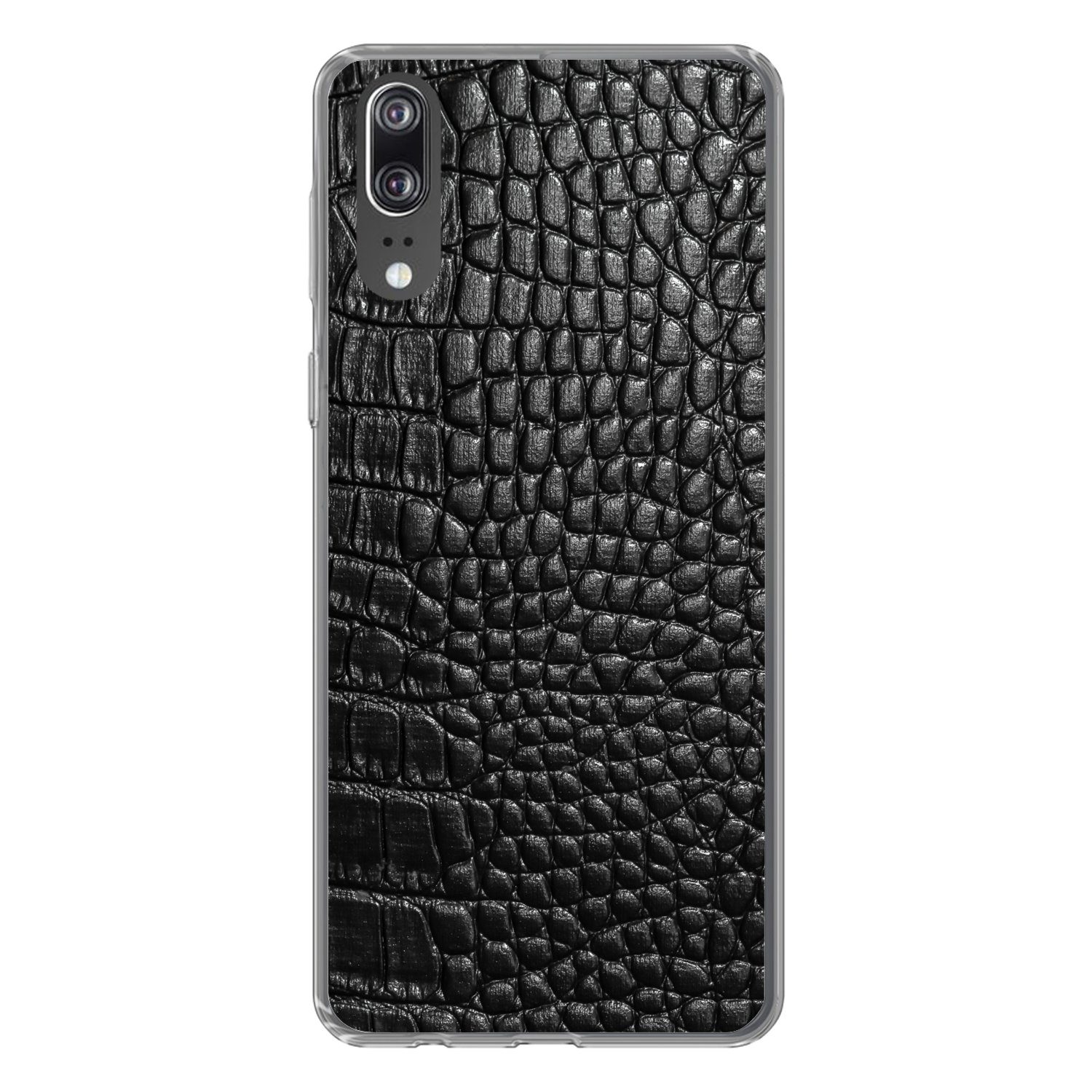 MuchoWow Handyhülle für Huawei P20 Leder - Strukturiert - Schwarz - Grau, Handy Case, Silikon, Bumper Case Dünn