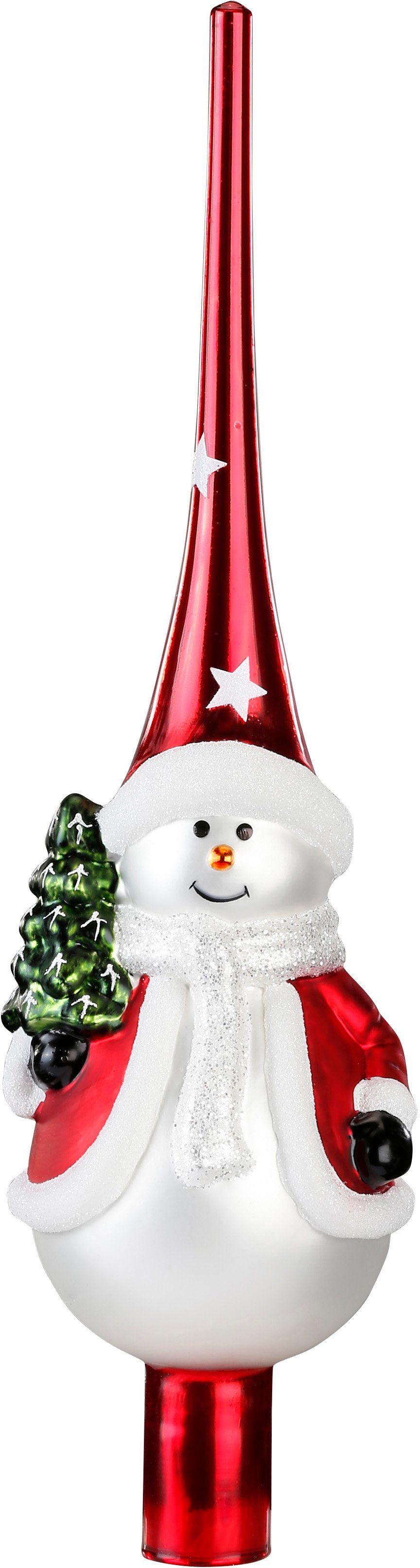 MAGIC by Inge Christbaumspitze Merry Red, Weihnachtsdeko rot, Christbaumschmuck (1-tlg), Schneemann mit Baum