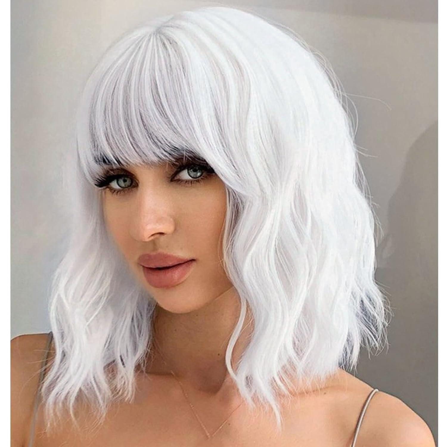 LuxusKollektion Kunsthaarperücke Perücke Kurz Bob Lockig Gewellt Synthetisch Cosplay Damen Weiß