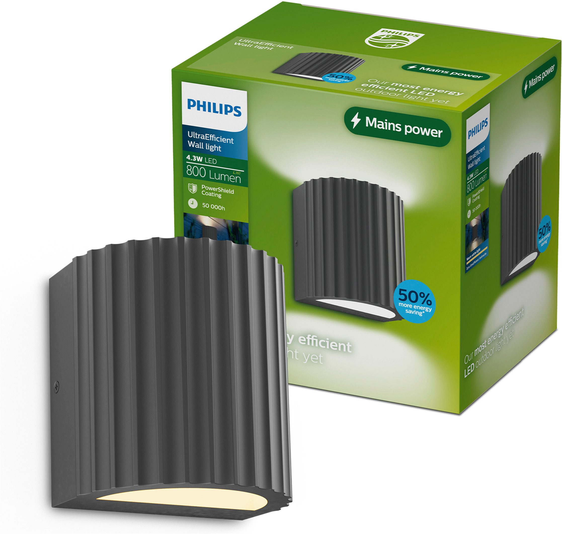 Philips LED Außen-Wandleuchte Outdoor Ultra-Efficient Zyra, LED fest integriert, Warmweiß, 2700 Kelvin, 800 Lumen, IP44, anthrazit