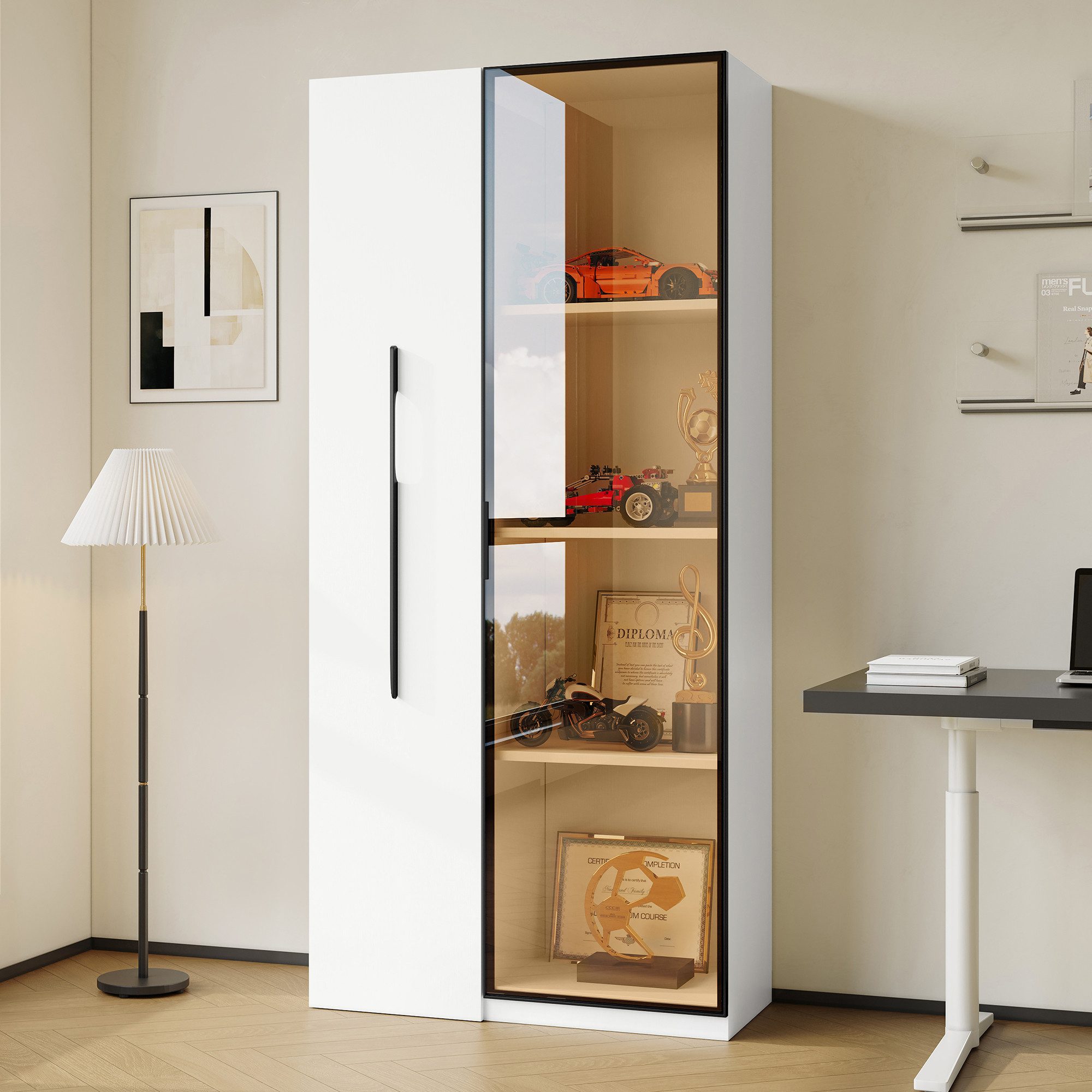 Flieks Glasvitrine mit Rollen und LED-Beleuchtung günstig online kaufen