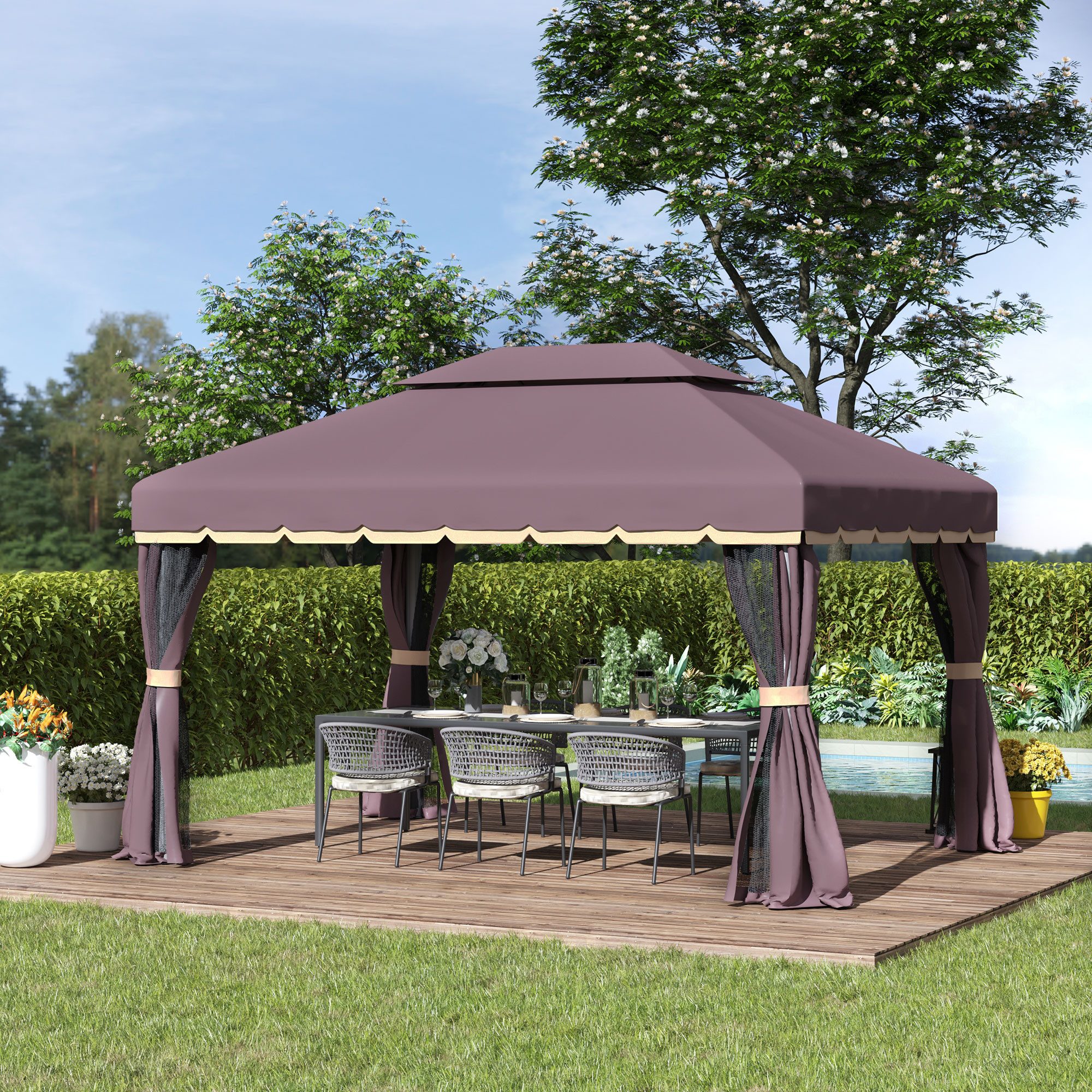 CHICFURN Pavillon Gartenzelt 390 x 290 x 280 cm mit 4 Seitenteilen, mit 4 Seitenteilen, (Packung), Aus Aluminium und Polyester mit Moskitonetz