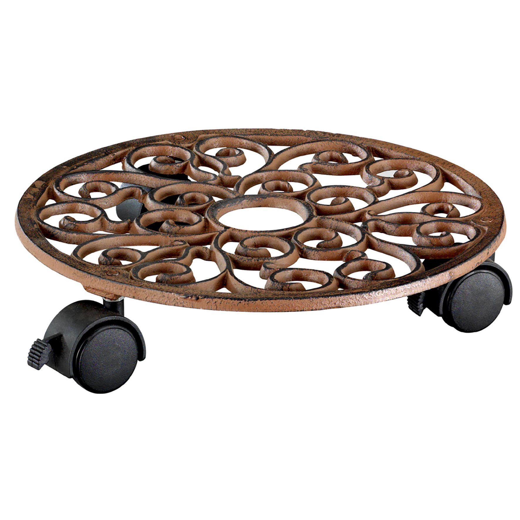 WAGNER design yourself Pflanzenroller LANDHAUSSTIL rund, diverse Größen und Designs I für Außenbereich + Innenbereich I aus Gusseisen I mehrere Farben I 2 Bremsen I Tragkraft 50 - 75 kg