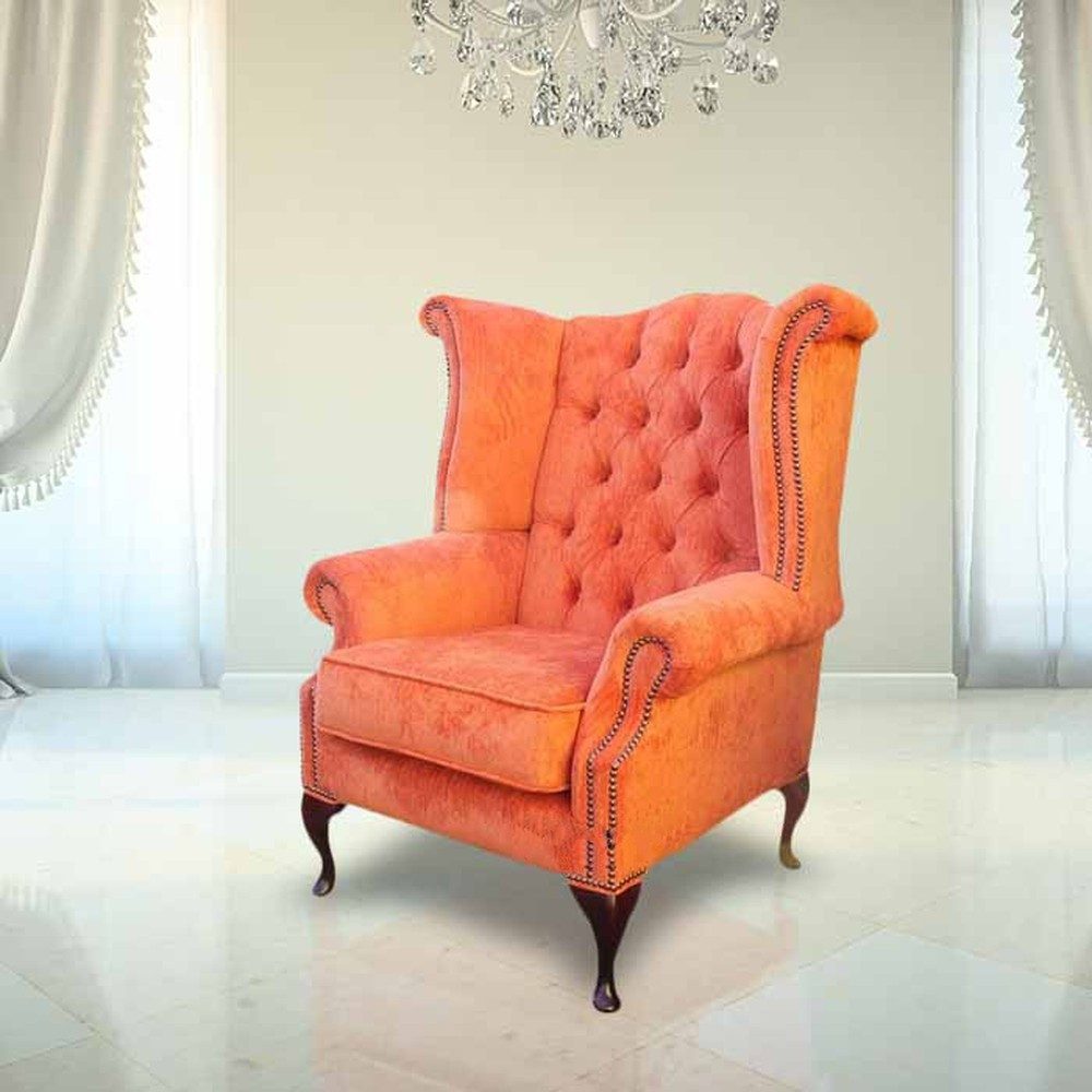 JVmoebel Ohrensessel Chesterfield Sessel aus Samt in Orange, Made in Europa