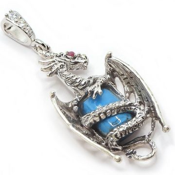 Goldene Hufeisen Kettenanhänger Dragon Drache Rubin Türkis Anhänger 925 Silber Rhodiniert, Edelsteinschmuck für Damen, Herren