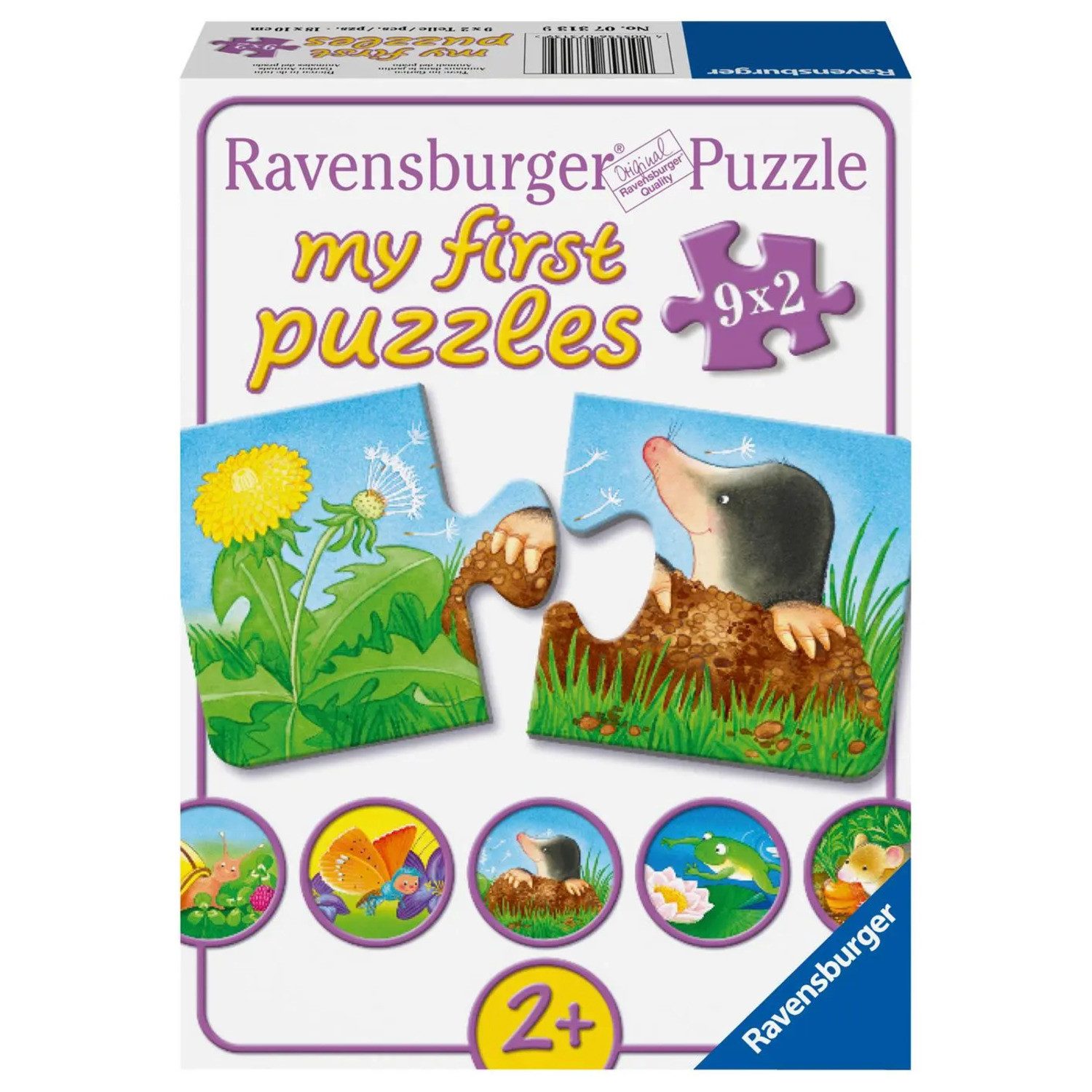 Ravensburger Puzzle Tiere im Garten. Puzzle 9 x 2 Teile, Puzzleteile