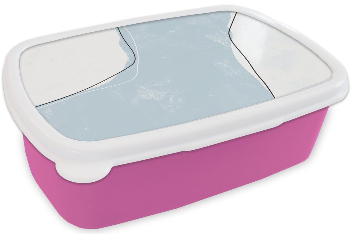 MuchoWow Lunchbox Blau Snackbox, - - (2-tlg), Brotdose Abstrakt, rosa Mädchen, Kinder, Kunststoff, Minimalismus Erwachsene, Kunststoff Brotbox für
