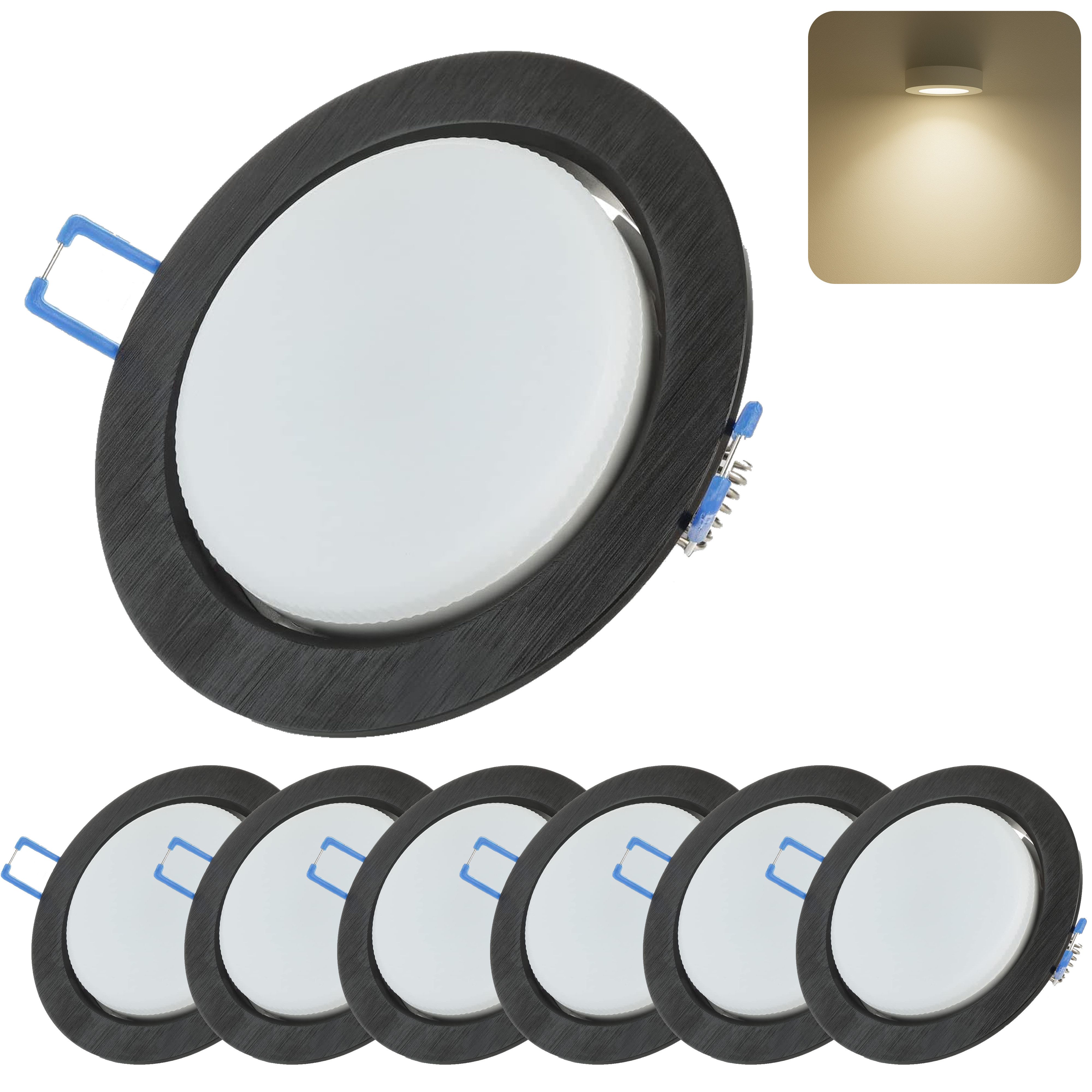 Sweet LED LED Einbaustrahler 6er Set GX53 8,2W 230V Schwarz 4000K Rund LED Einbauleuchten Aluminium, LED wechselbar, 4000K - Neutralweiß, Deckenspots, Ø95mm, Einbauleuchten
