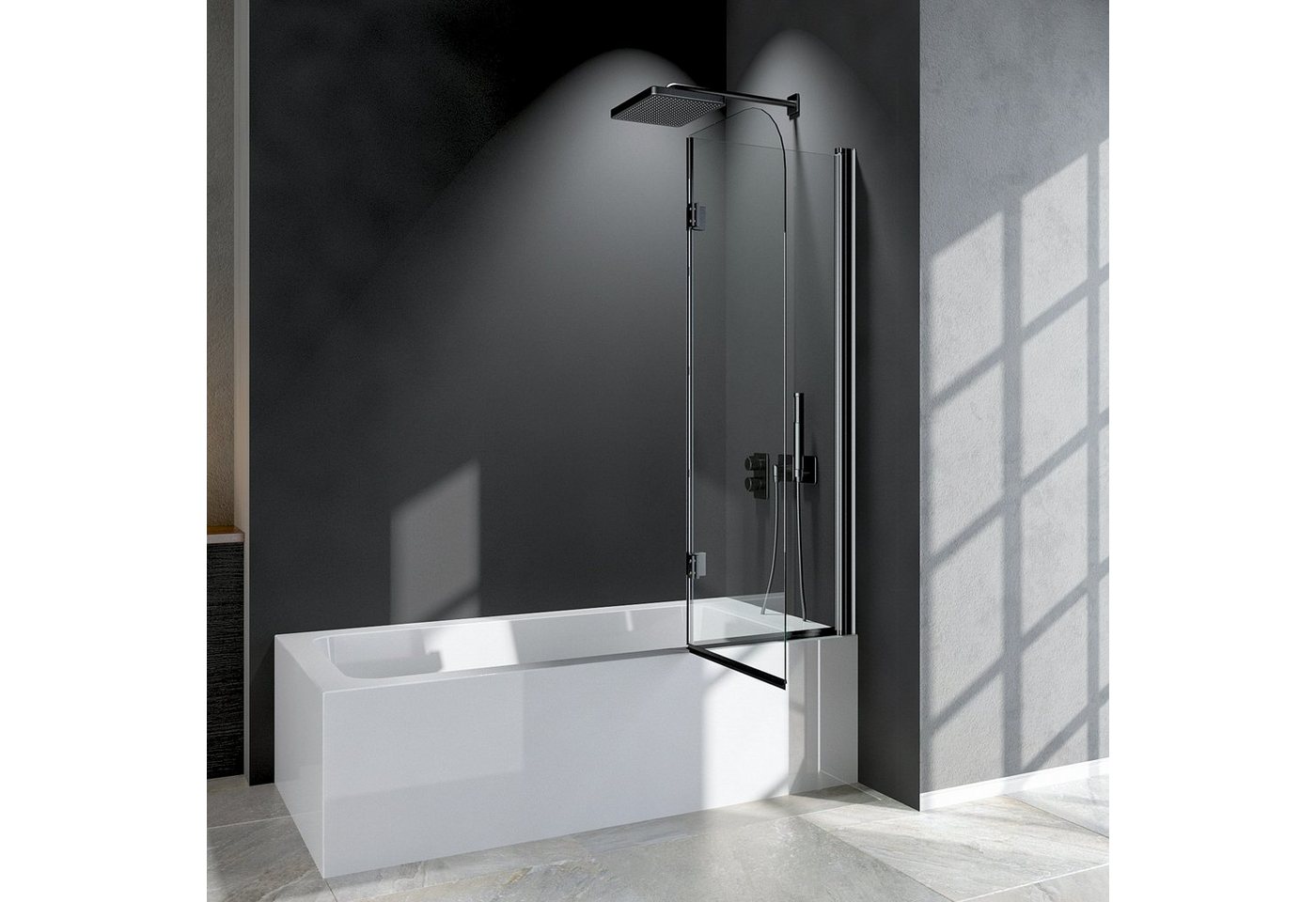 Thumbnail - Boromal Badewannenaufsatz Duschwand Faltbar für Badewanne 120cm Schwarz 2-tlg mit 6mm ESG, Einscheibensicherheitsglas, S...