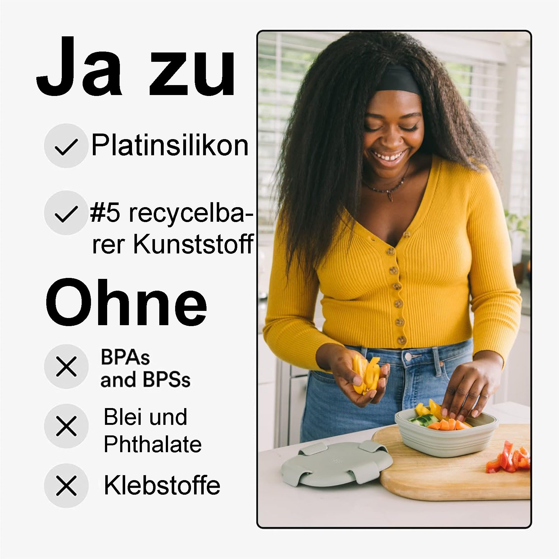 Keyura Lunchbox 1100 ml große faltbare Lunchschüssel, Silikon-Lebensmittelbehälter, (mit Deckel für Lebensmittelaufbewahrung, Meal Prep Boxn, Lunch Bento Box, für Lebensmittel, spülmaschinen), sicher in Mikrowelle und Gefrierschrank