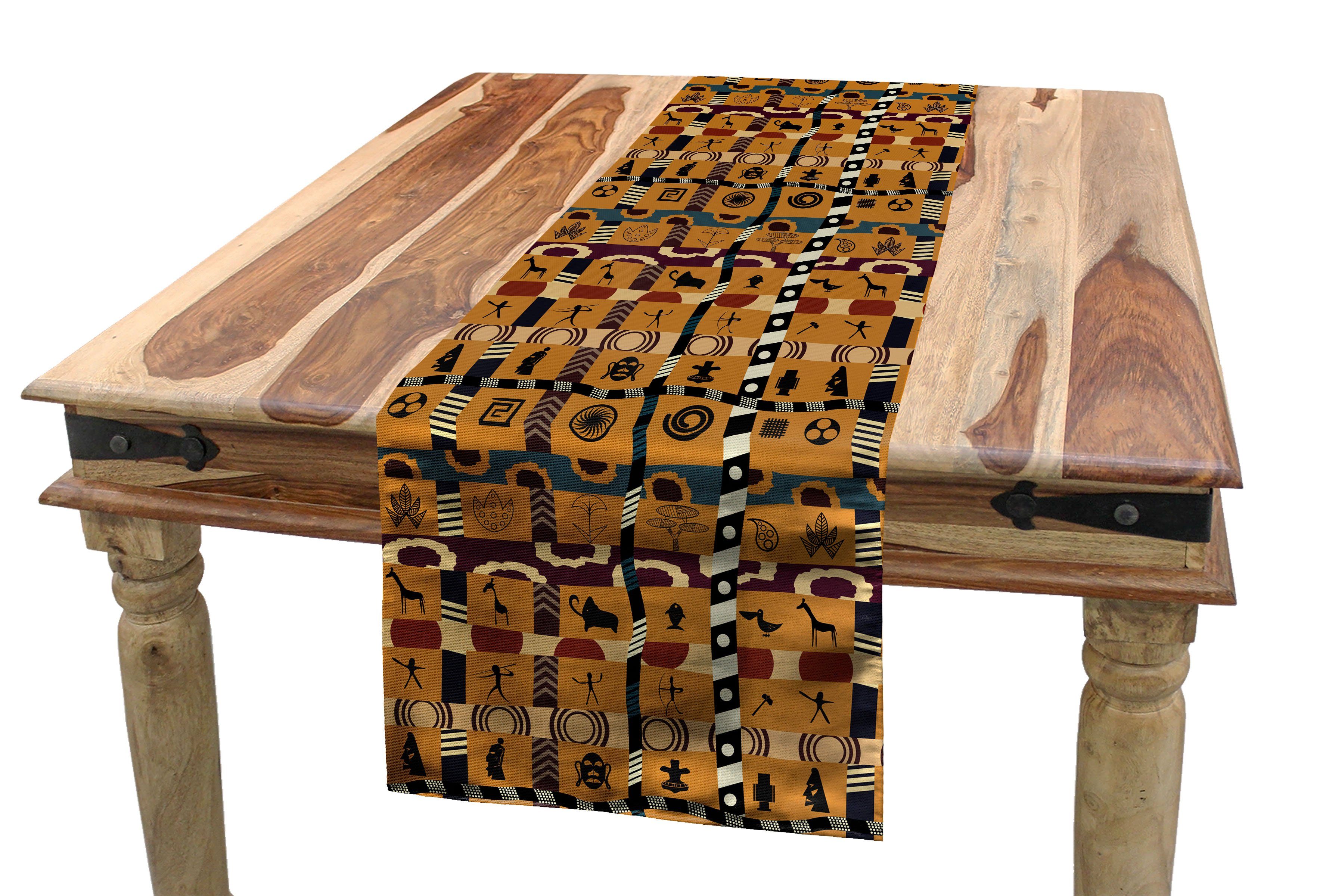 Kunst Küche Rechteckiger Abakuhaus Tribal Tischläufer, Vintage Esszimmer Primitive Tischläufer Dekorativer