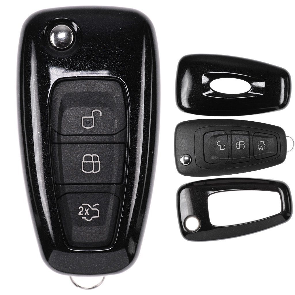 für Autoschlüssel Schutzhülle Focus Metallic S-Max Klappschlüssel Transit Mondeo Schlüsseltasche Ford Schwarz, Hardcover Fiesta mt-key