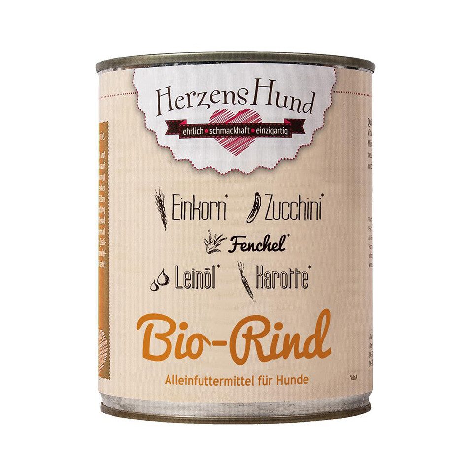 Herzenshund Bio Rindfleisch 800 g - 6 Stück, Nassfutter für: Hund