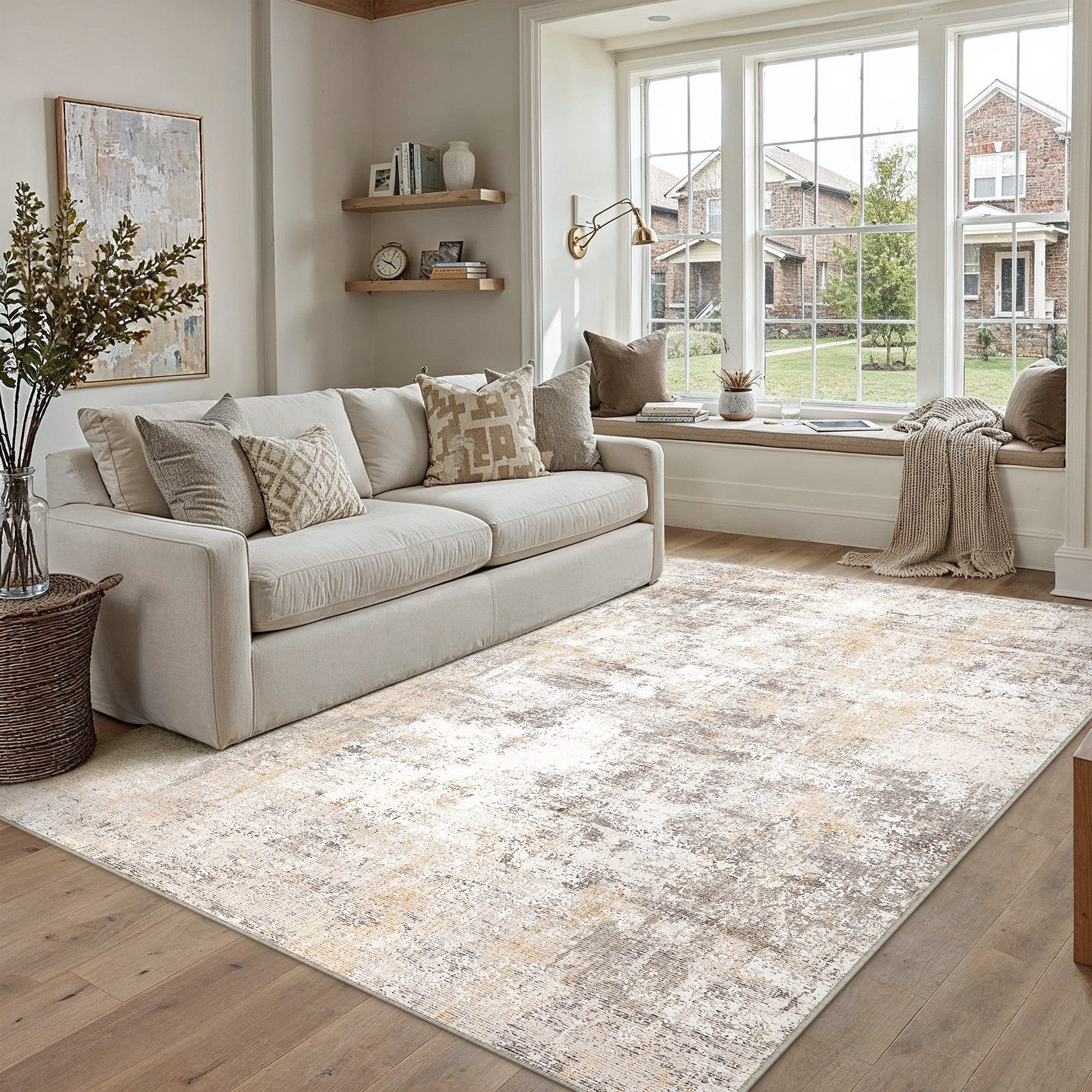 PURECOZY Teppich Verschiedene Größen, Waschbar & Rutschfest, abstrakter Stil, Rechteckig, Höhe: 5 mm, für Wohnzimmer, Schlafzimmer, Flur, Küche & Eingangsbereich