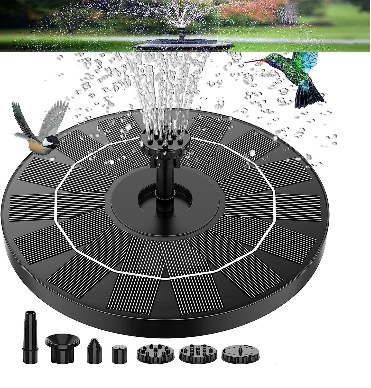 DOPWii Gartenbrunnen Solarbrunnen,1.2W-Solar Springbrunnen,Solar Teichpumpe Außen,6 Nozzle, (1 tlg)