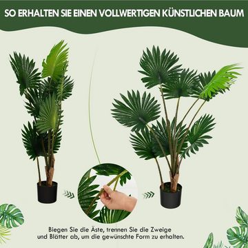 Kunstpflanze, COSTWAY, Höhe 120 cm, Palmenbaum mit Zementtopf & 8 Blätter