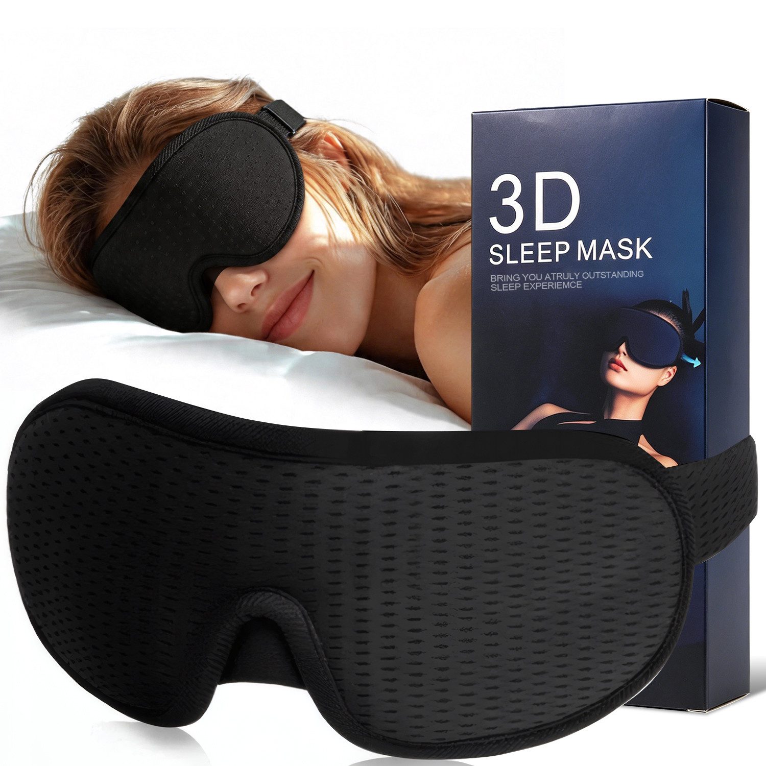HEYHIPPO Schlafmaske Schlafmaske 3D lichtdicht verstellbar für Reisen & Seitenschläfer, Schlafbrille für Reisen & Flugzeug –atmungsaktiv, für Männer & Frauen, Schlafmaske lichtdicht Schwarz 25×10,5×2.7 cm für Reisen, Flug & Büro