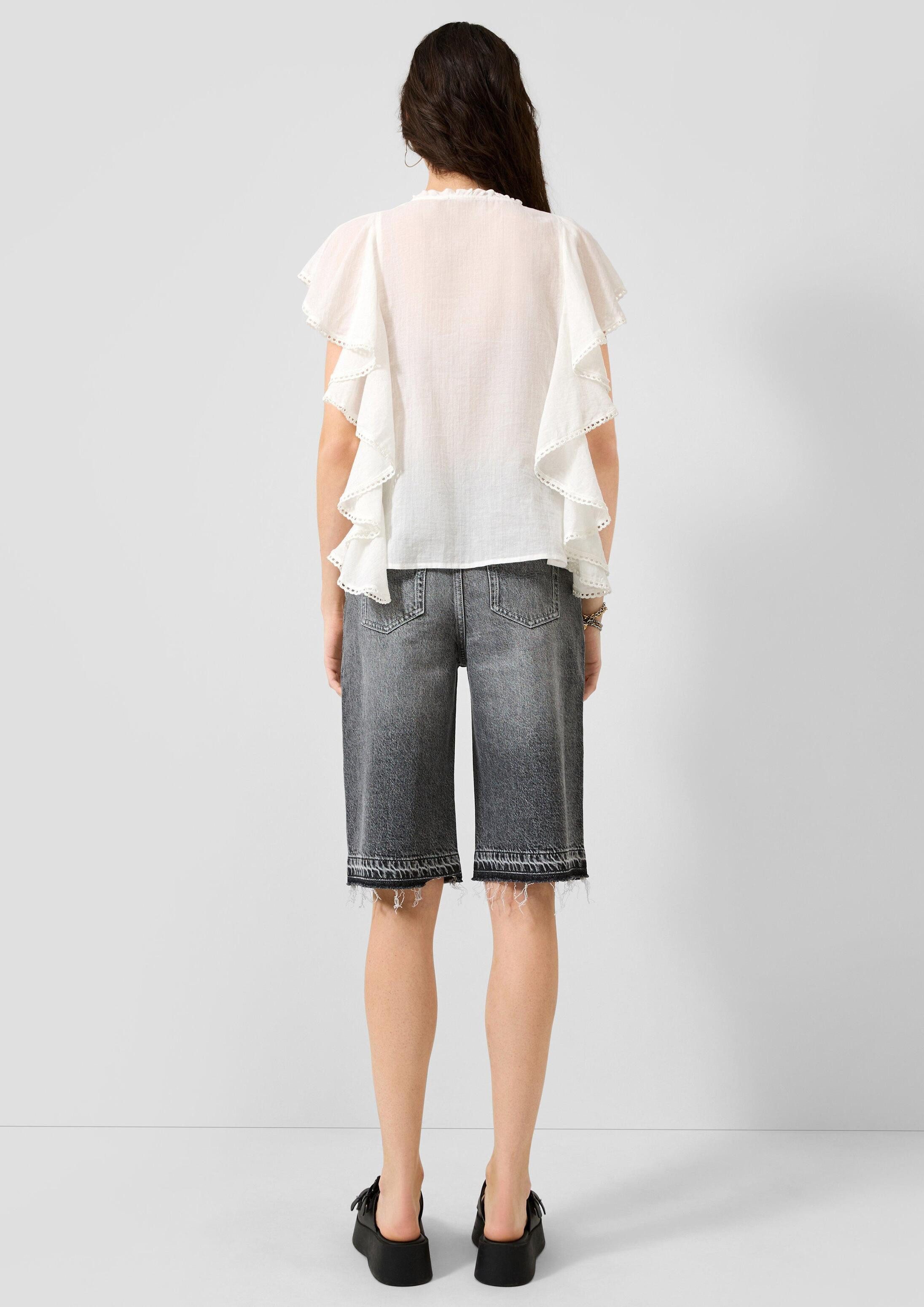 QS Kurzarmbluse Bluse Blusentop mit Volants
