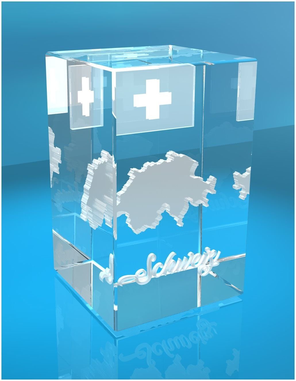 VIP-LASER Dekofigur 3D Glasquader I Schweiz, Familienbetrieb Made Germany, Geschenkbox, in Hochwertige