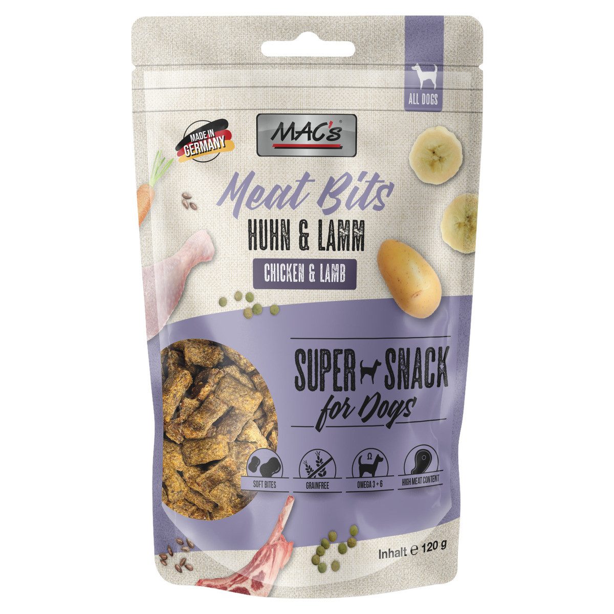 MAC'S Meat Bits Huhn & Lamm 120 g - 9 Stück, Snack für: Hund
