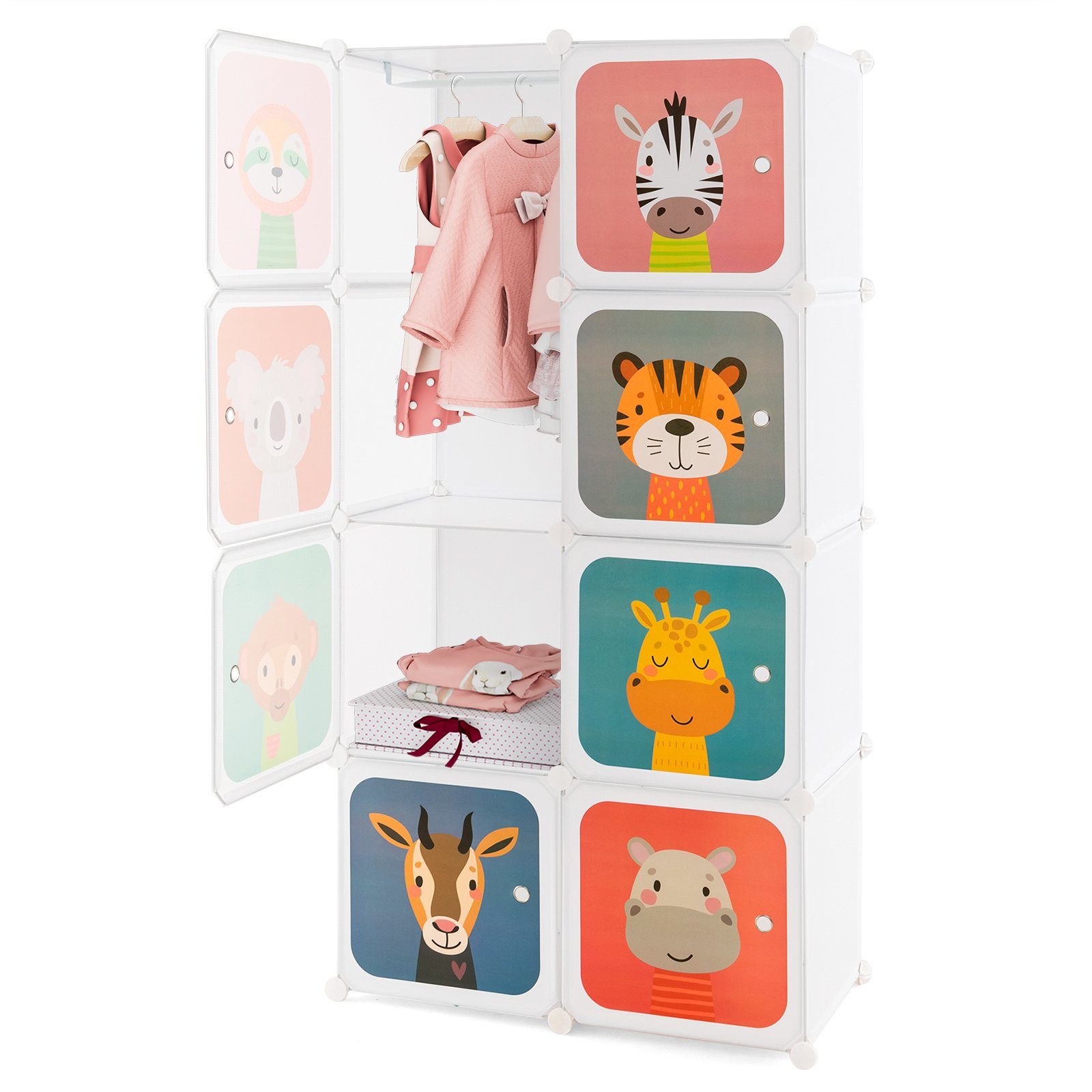 COSTWAY Kinderkleiderschrank mit Kleiderstange und 8 günstig online kaufen