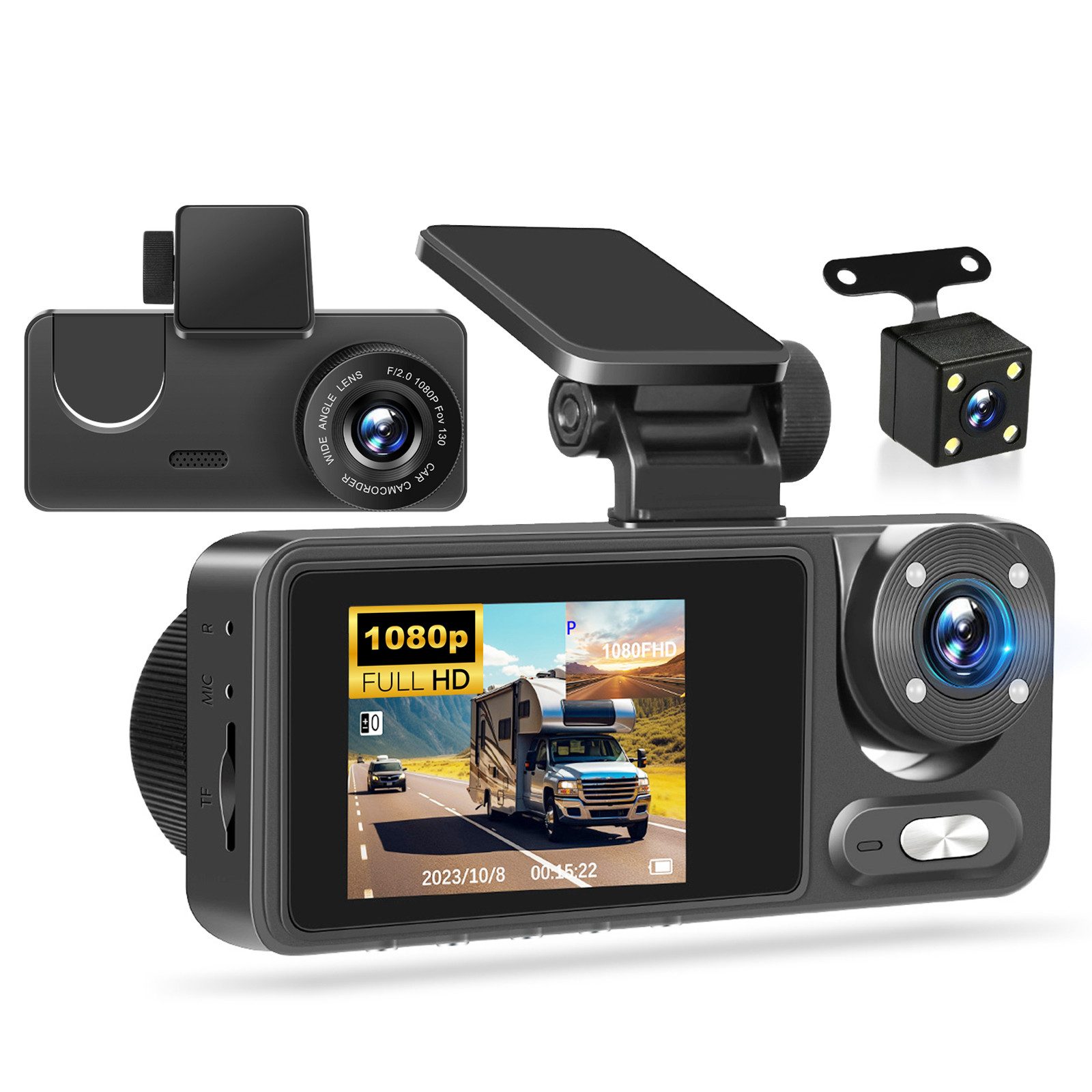 Hikity Dashcam Auto 3" 1080P Full HD Autokamera mit Nachtsicht und G-Sensor Dashcam (HD, DVR)