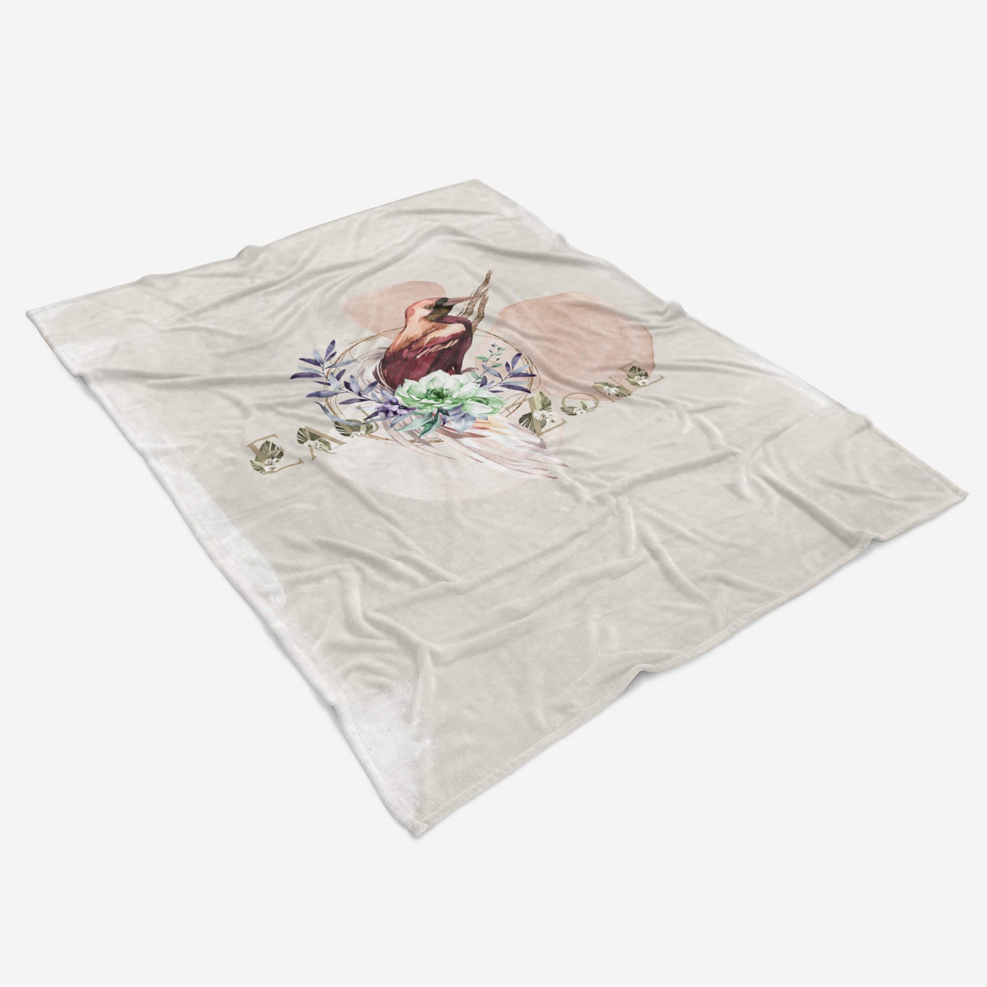 Sinus Art Handtücher Motiv Kuscheldecke Handtuch Baumwolle-Polyester-Mix Saunatuch schönes Duschhandtu, Strandhandtuch Kunstvoll Handtuch (1-St), Blumen Vogel