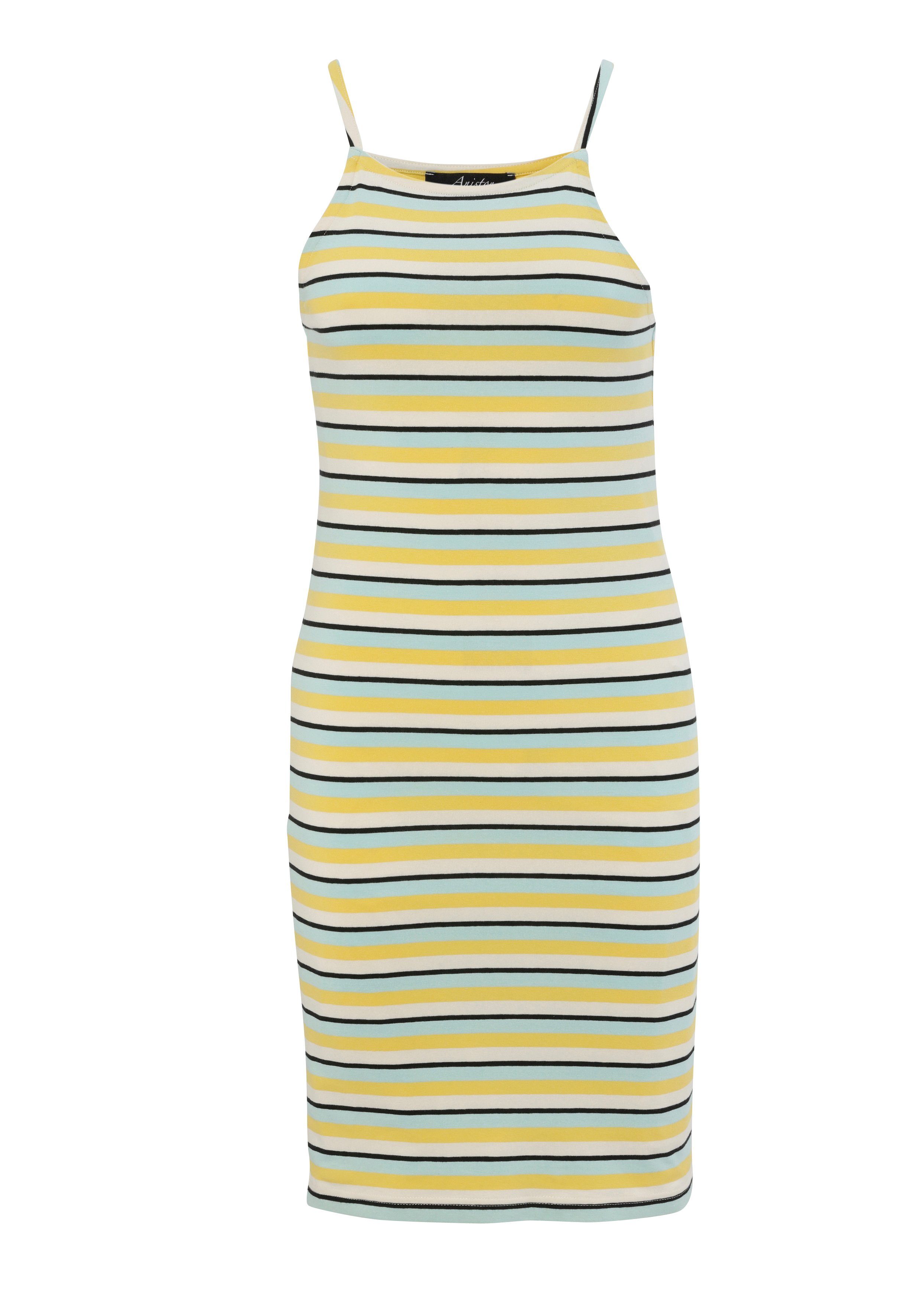 oder CASUAL die - bunt gestreift Aniston du Marine-Look helltürkis-gelb-wollweiß-schwarz hast Sommerkleid Wahl
