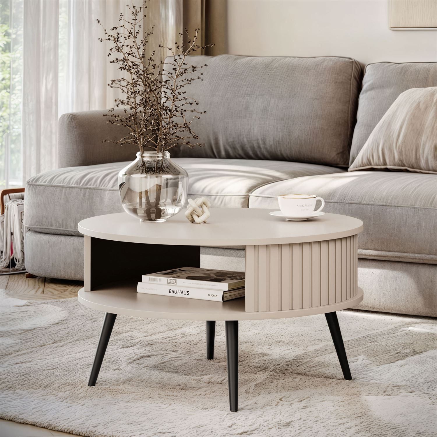 Lookway Couchtisch IVY Runder Sofatisch mit Ablage (1 Tisch), Durchmesser: ⌀ 76 cm