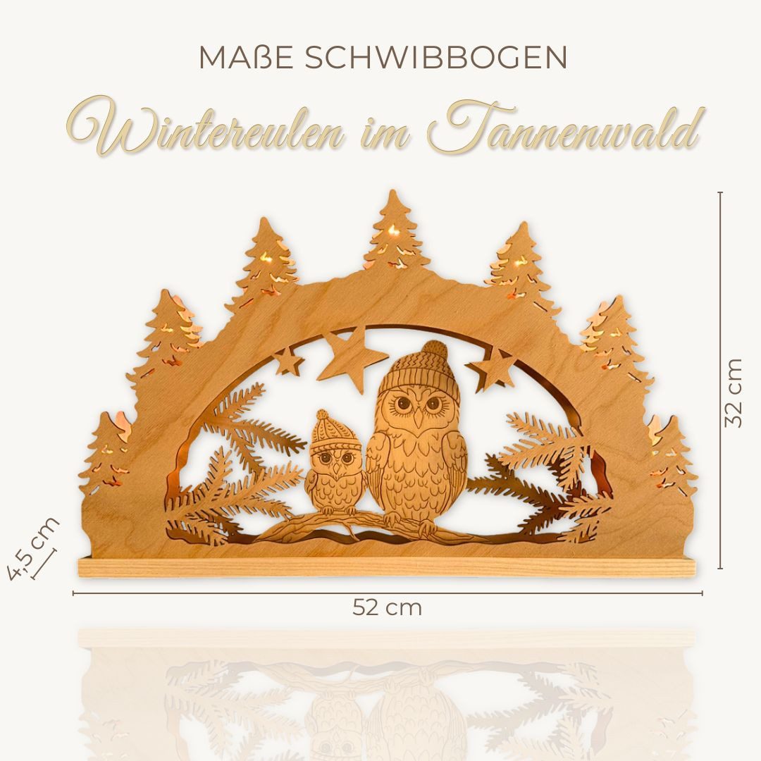 Weigla Schwibbogen Wintereule im Tannenwald, Lichterbogen aus Holz, NATUR