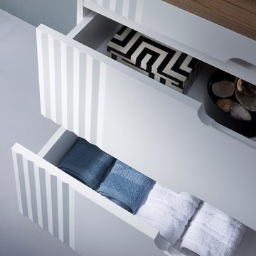 Lomadox Waschbeckenunterschrank FAIRFIELD-56 Waschtischunterschrank 100 cm weiß mit Eiche Nb., 100,4/64,5/46 cm